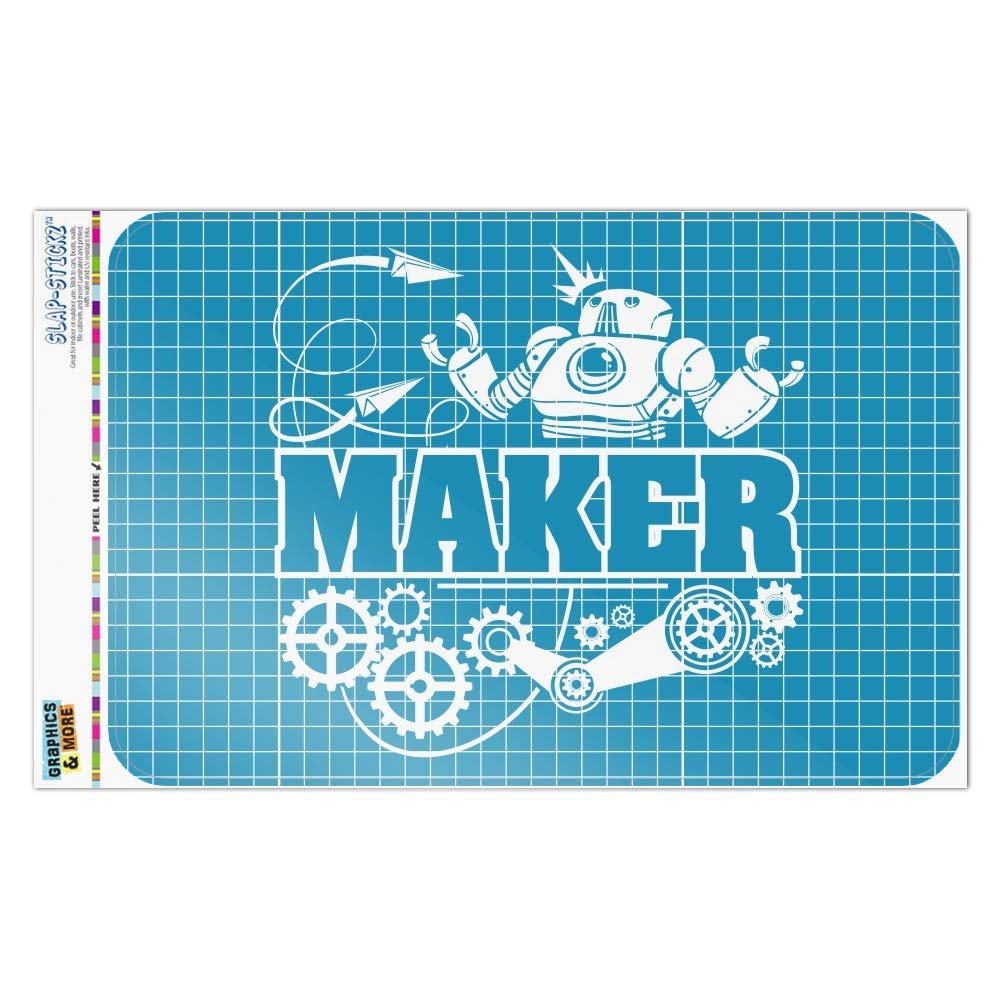 GRAPHICS & MORE Maker Blueprint Design with Robot and Gears - Vintage Industrial Wall Art for Home Office, Workshop & Business Decor - Perfect for Engineers, Makers & Tech Enthusiasts