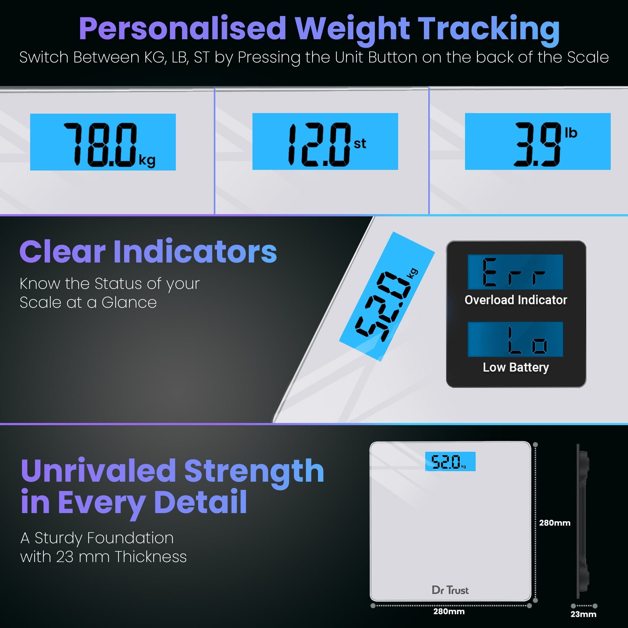 Dr Trust USA Elegance Digital Bathroom Scale - High Precision Body Weight Scale for Home & Gym Use, 400 lbs Capacity, Easy-to-Read LCD Display - Perfect for Daily Health Tracking & Fitness Goals