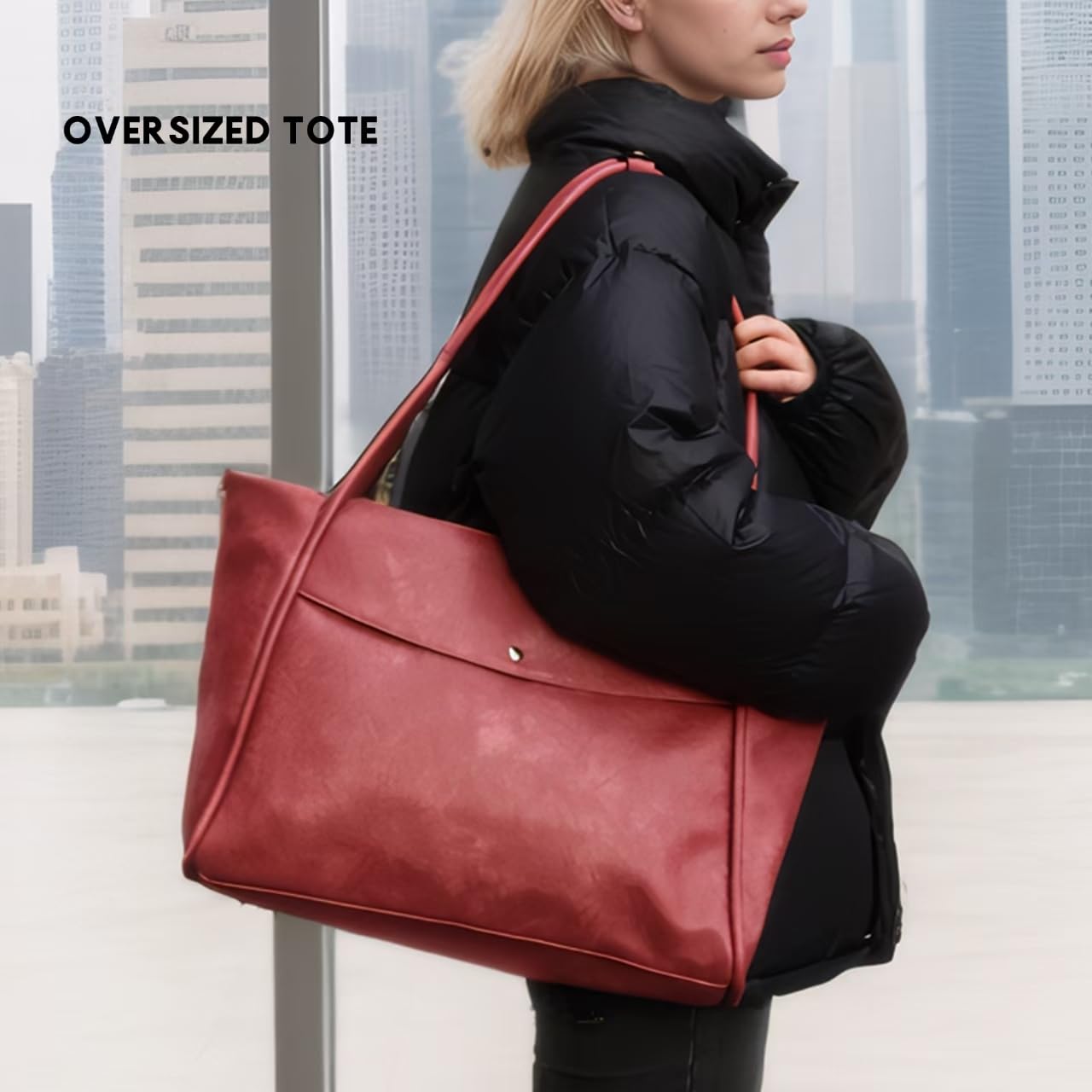Large Vegan Leather Tote Bag for Women - Oversized Work & Travel Weekender Bag with Zipper | Perfect for Office, Gym, Beach & Weekend Getaways
