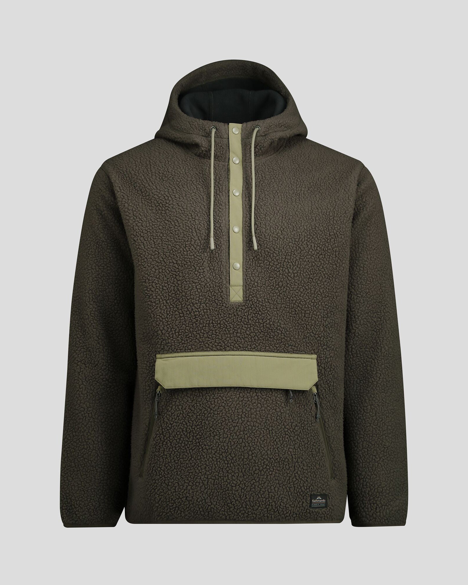 Men's Co Z High Pile Hooded Pullover Fleece Jacket - Dark Moss Green for Outdoor Hiking & Winter Warmth