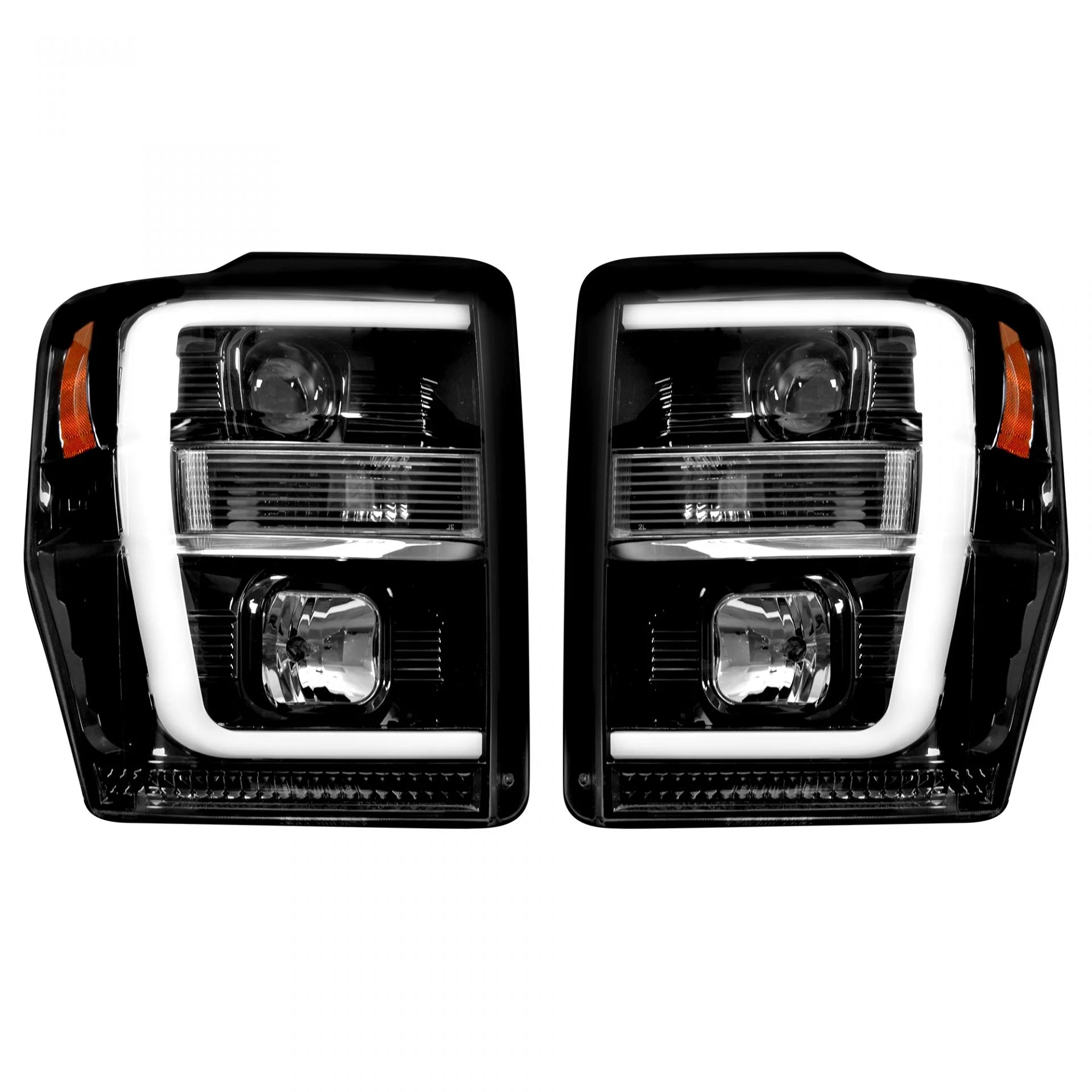 Ford Super Duty 2008-2010 Projector Headlights with OLED Halos & DRL - Smoked/Black Lens - Upgrade Your Truck Lighting for Night Driving & Off-Road Adventures