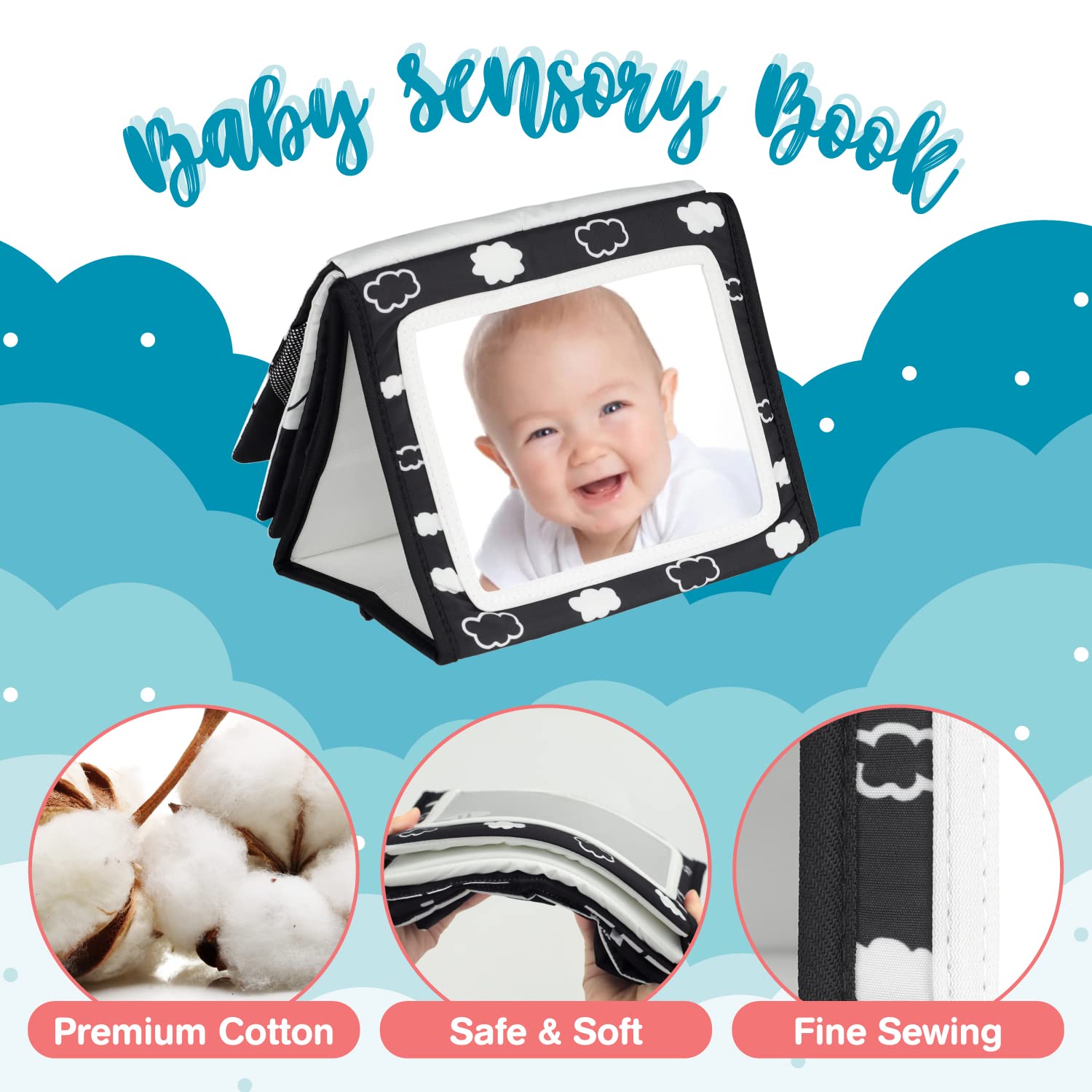 Black and White Tummy Time Mirror for Babies - High Contrast Sensory Toy for Newborns 0-9 Months - Infant Developmental Toy for Visual Stimulation & Playtime - Perfect Baby Shower Gift for Boys & Girls (Use During Tummy Time, Play Mats, or Crib Activities)