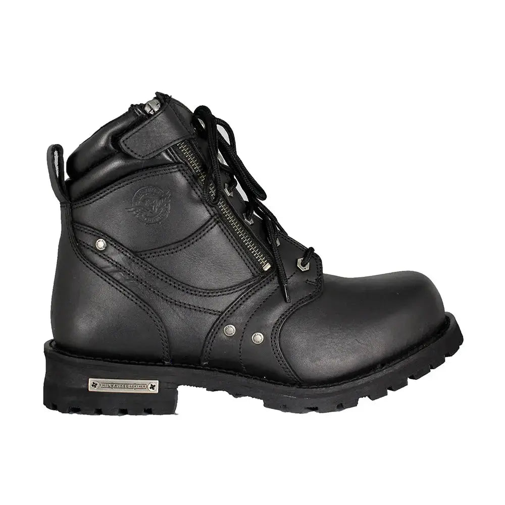 Milwaukee Leather Men's 6-Inch Side Zip Motorcycle Boots - Waterproof Biker Boots for Riding & Outdoor Adventures