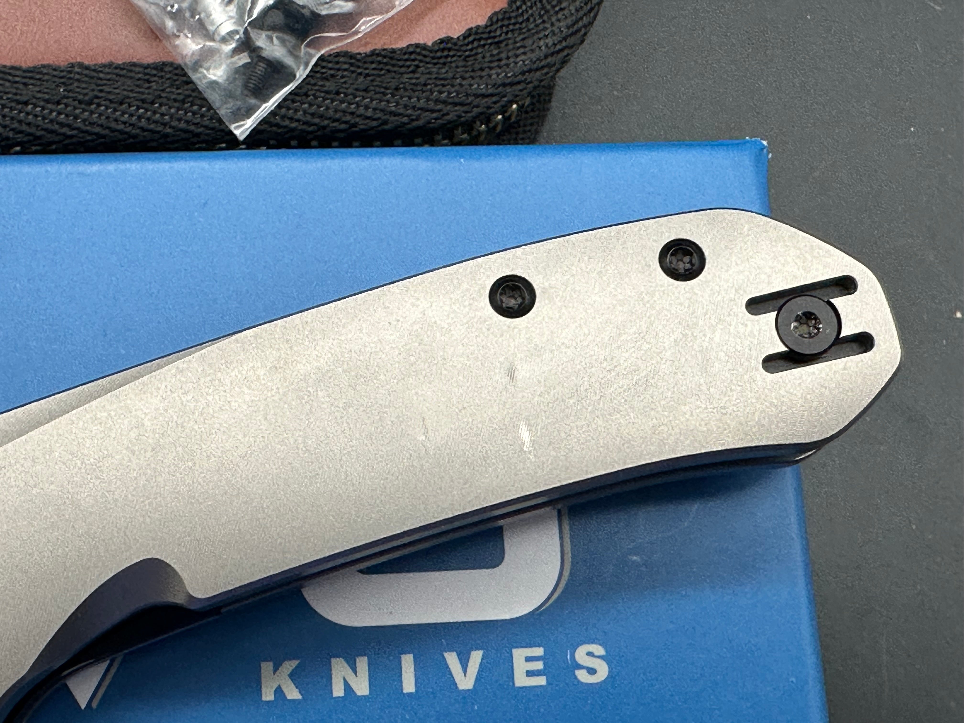 Divo Knives Buzz Reverse Tux Bead Blasted Titanium Folding Knife - Black Washed 20CV Blade, Zircuti Back Spacer & Skiff Bearings - EDC, Outdoor, Camping & Tactical Use