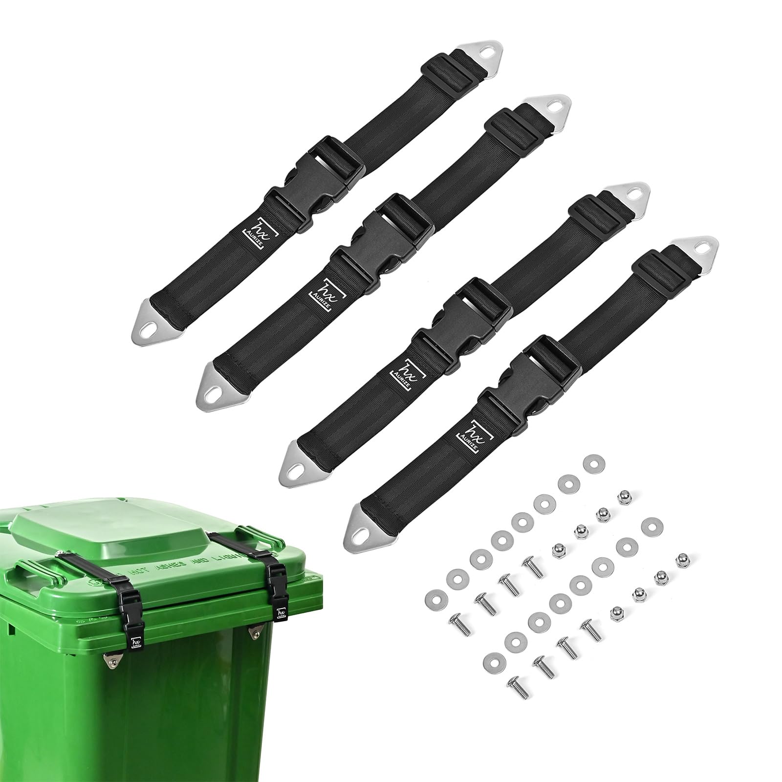 Bear Proof Trash Can Lid Lock - 4 Pack Heavy Duty Animal Resistant Garbage Bin Locks for Outdoor Camping, Hiking, and Backyard Use (Black)