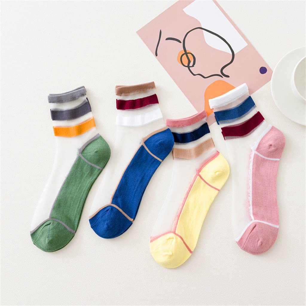 4 Pairs Women's Cotton Summer Socks - Candy Color Striped Cute Short Socks for Women (Size 35-40) | Perfect for Casual Wear, Home, Gym & Travel