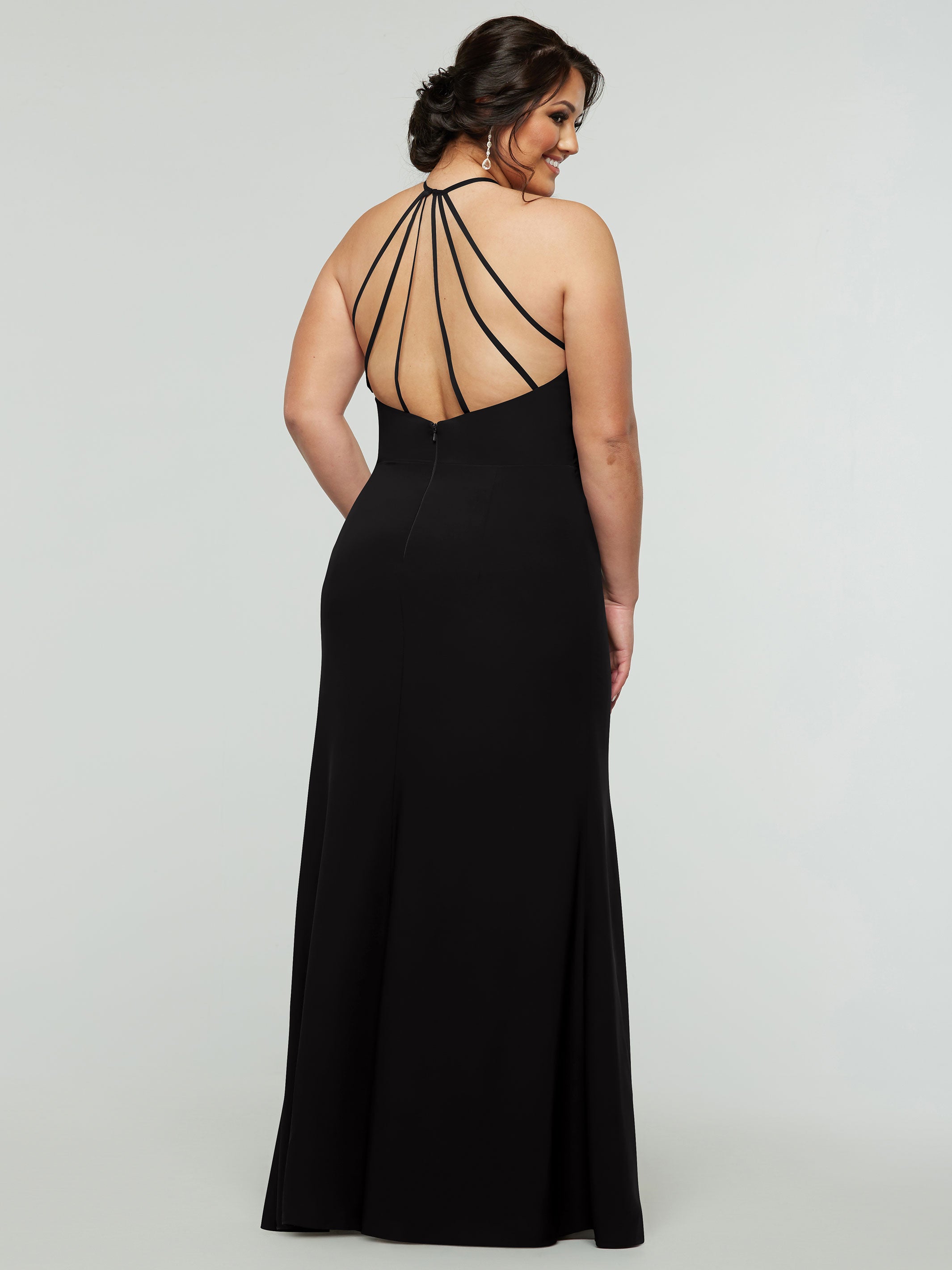 Elegant 83031 Fit and Flare Stretch Chiffon Bridesmaid Dress with Halter Neck & Thigh Slit - Perfect for Weddings, Proms, and Formal Events