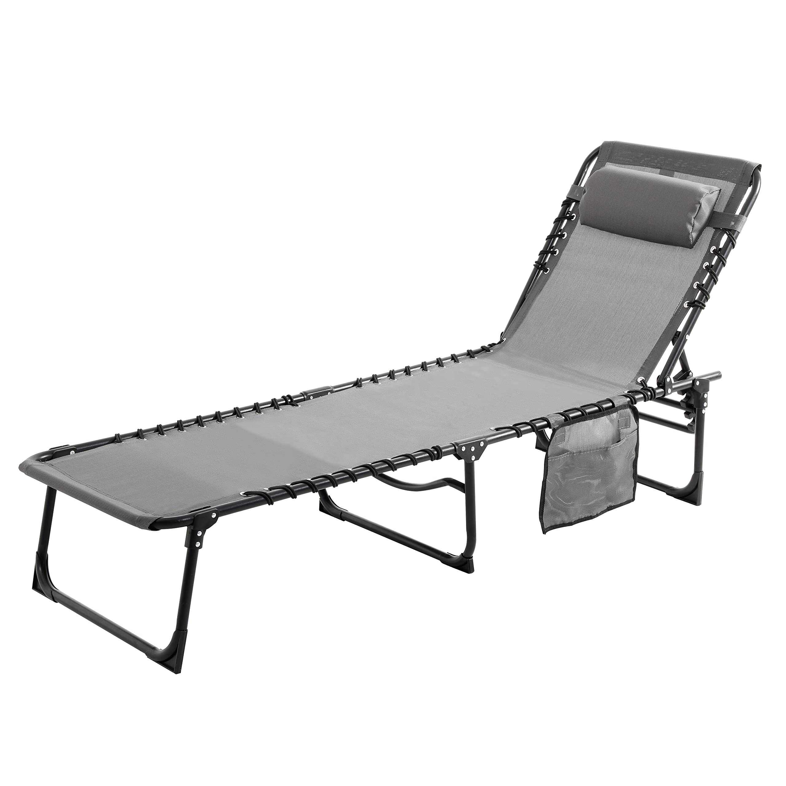 Premium Outdoor Chaise Lounge Chair - Adjustable 4-Position Backrest, Heavy Duty Folding Pool Chair for Patio, Beach & Camping - Supports 265lbs, Weather-Resistant Gray - Perfect for Sunbathing, Backyard Relaxation & Lakeside Lounging