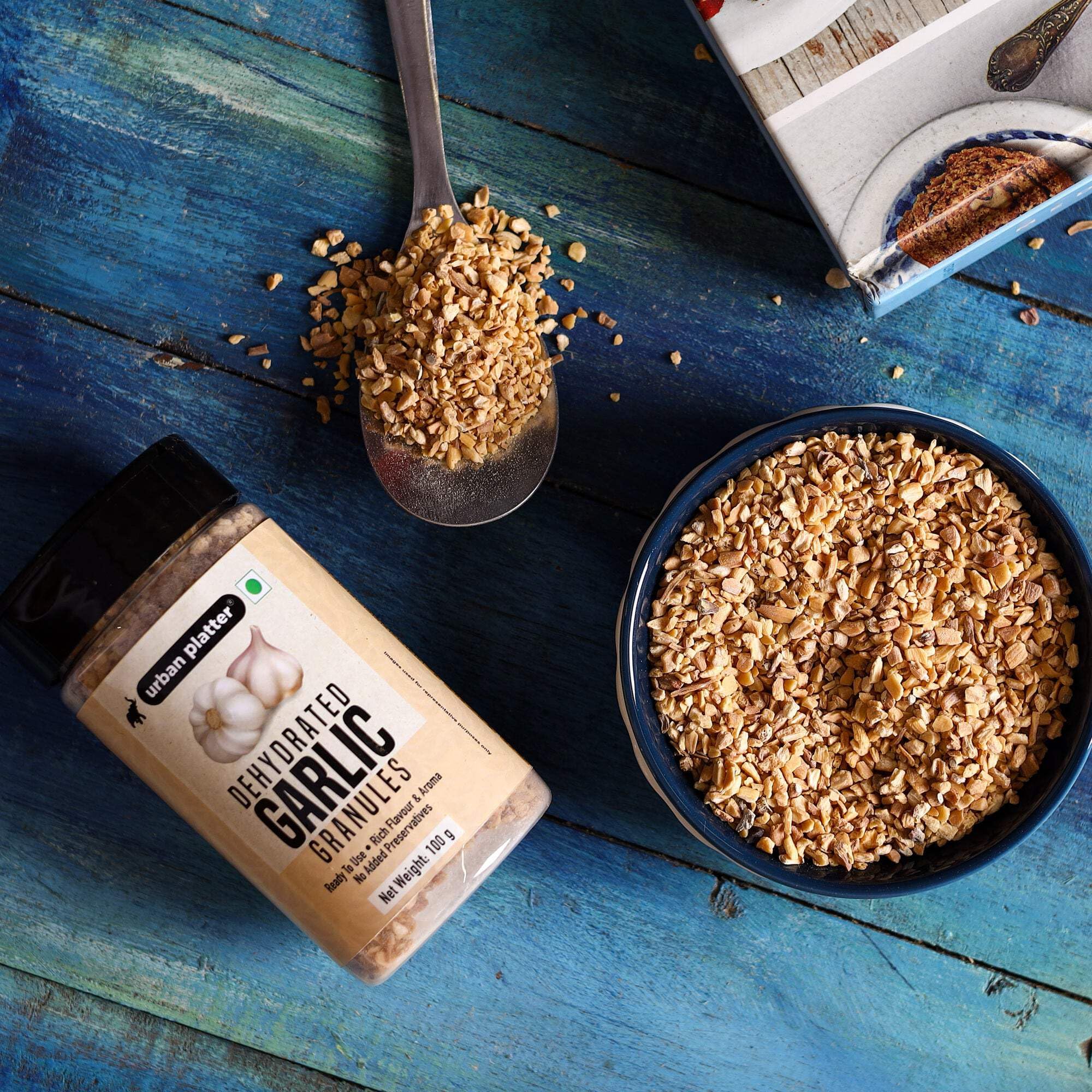 Urban Platter Dehydrated Garlic Granules 3.5oz (100g) - All-Natural Seasoning for Cooking, Baking & Meal Prep | Perfect for Pasta, Pizza, Soups & More | Resealable Shaker Jar