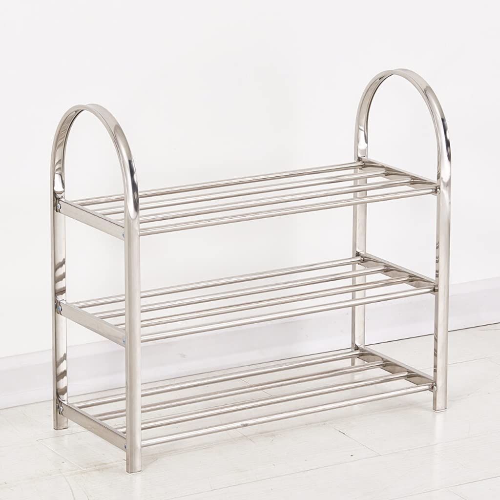3-Tier Stainless Steel Shoe Rack - Heavy Duty Metal Shoe Storage Organizer for Entryway, Hallway, Living Room & Bedroom | Space Saving Shoe Shelf for Home & Office Organization (Color A)