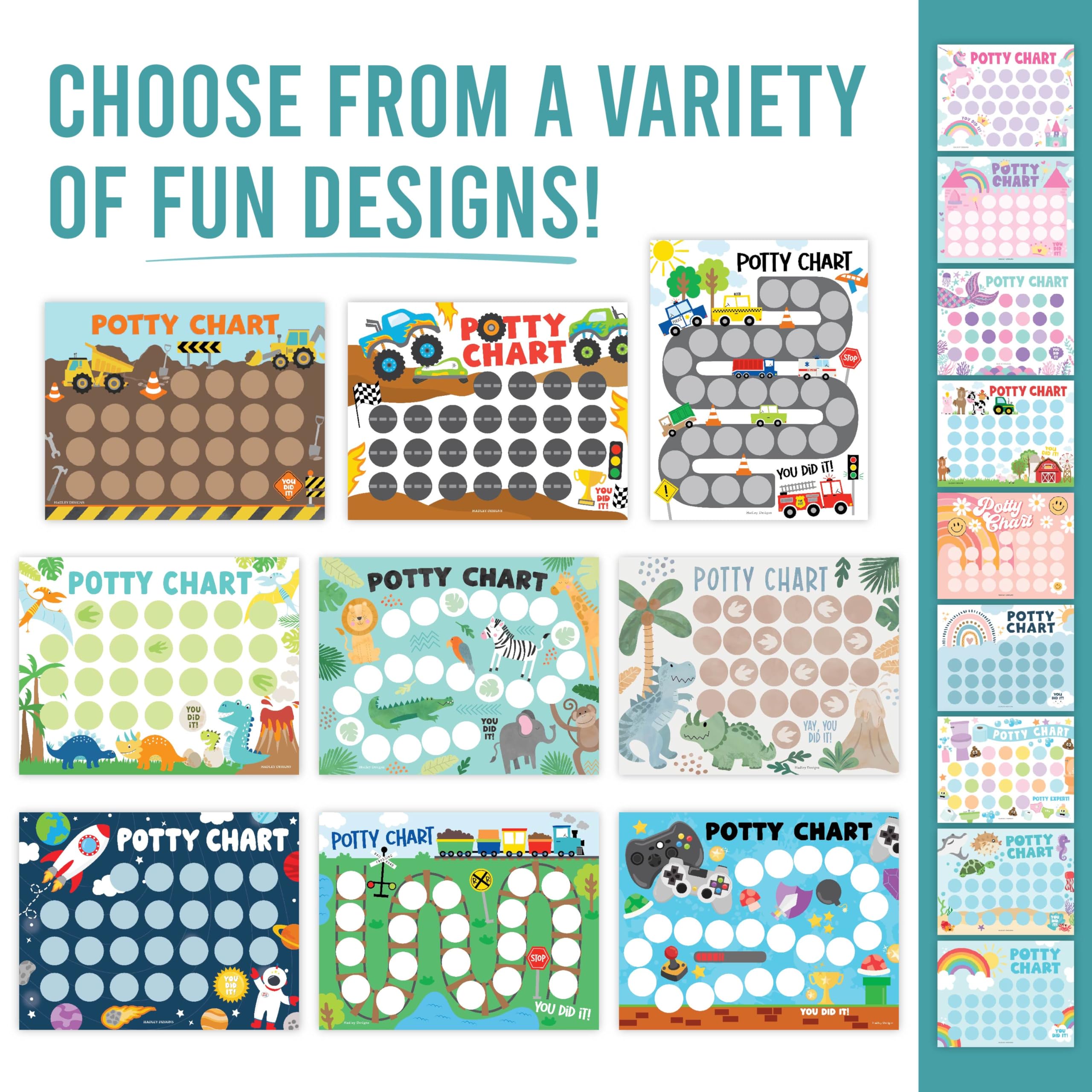 Hadley Designs Fun Potty Training Chart for Boys & Toddlers with Reward Stickers – Motivational Sticker Chart for Kids Potty Success | Perfect for Home, Daycare & Preschool Use