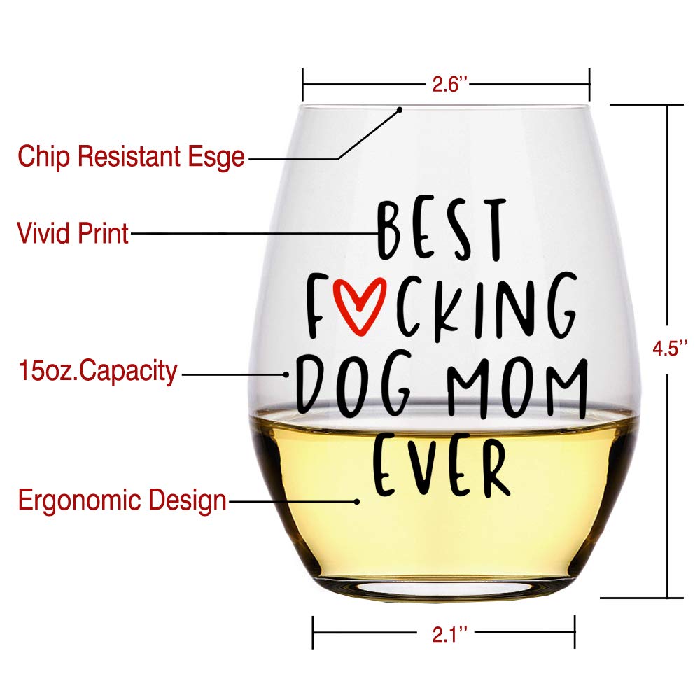 Perfectinsoy Best Dog Mom Ever Wine Glass - Funny Dog Lover Gift for Women, Dog Owners, Grandmas & Pet Lovers - Ideal for Sisters, Friends, Colleagues & Neighbors - Perfect Birthday, Mother's Day & Christmas Present for Dog Moms - Enjoy Wine Nights with Your Furry Friend