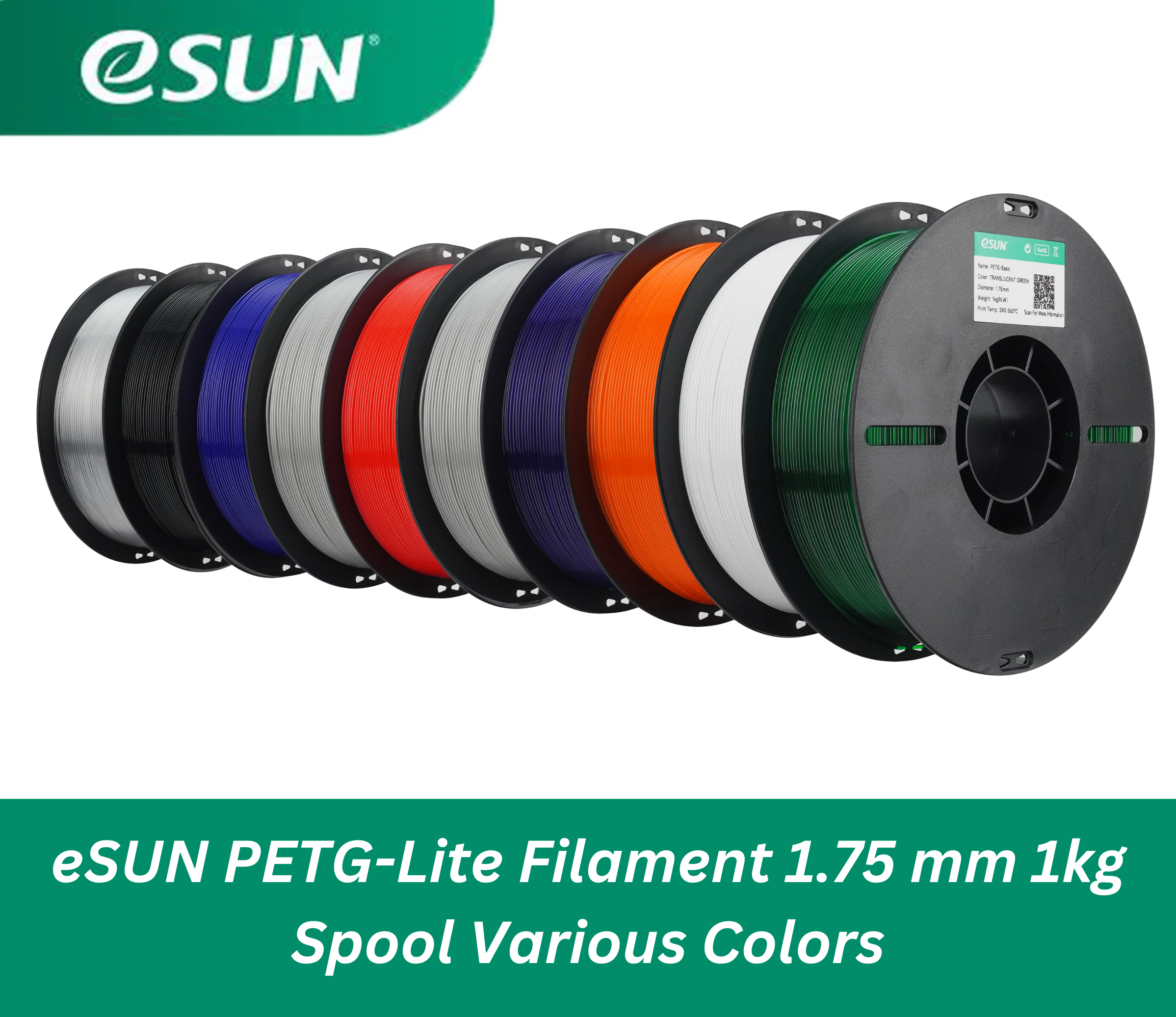 eSUN PETG Lite 3D Printer Filament 1.75mm 1kg Spool - High Strength, Low Warping, Multiple Color Options for DIY Projects, Home Decor & Functional Prints