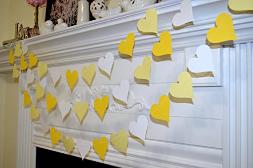 Yellow and White Heart Garland - Wedding Decoration, Bridal Shower Decor, Photo Backdrop Props for Romantic Ceremonies & Party Scenes