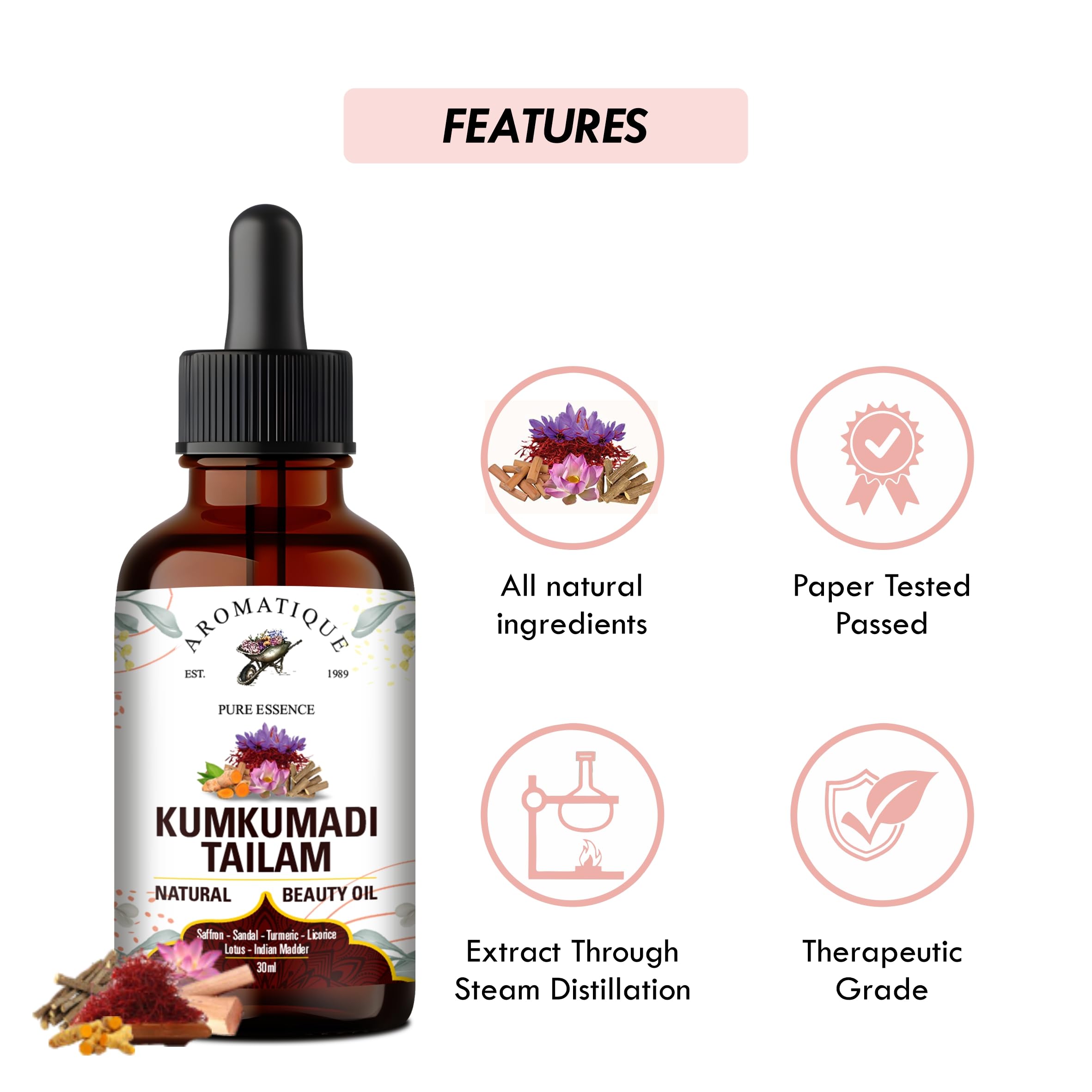 Kumkumadi Face Oil 30ml - Ayurvedic Treatment for Scars, Blemishes, Wrinkles, Fine Lines & Acne | Skin Brightening & Glowing Complexion | Perfect for Nighttime Skincare & Daily Radiance Boost