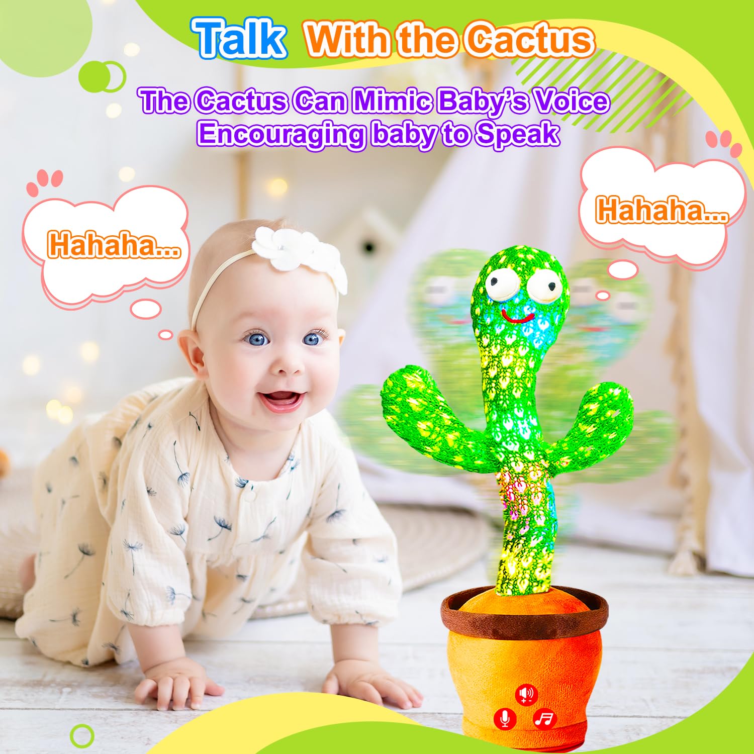 Rechargeable Dancing Talking Cactus Toy for Babies & Toddlers - Adjustable Volume, Singing, Mimicking & Repeating - Fun Interactive Learning Toy for Boys & Girls - Perfect for Easter Basket Stuffers, Birthday Gifts & Playtime Entertainment