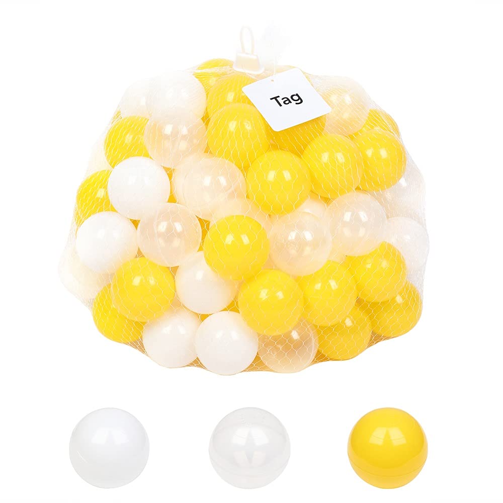 AOOF 200pcs 5.5cm Soft Plastic Ocean Balls - Fun Swimming Pool Toys for Kids & Babies, Bath Time & Beach Play (Yellow, White, Transparent) - Perfect for Summer Parties, Water Games & Sensory Play