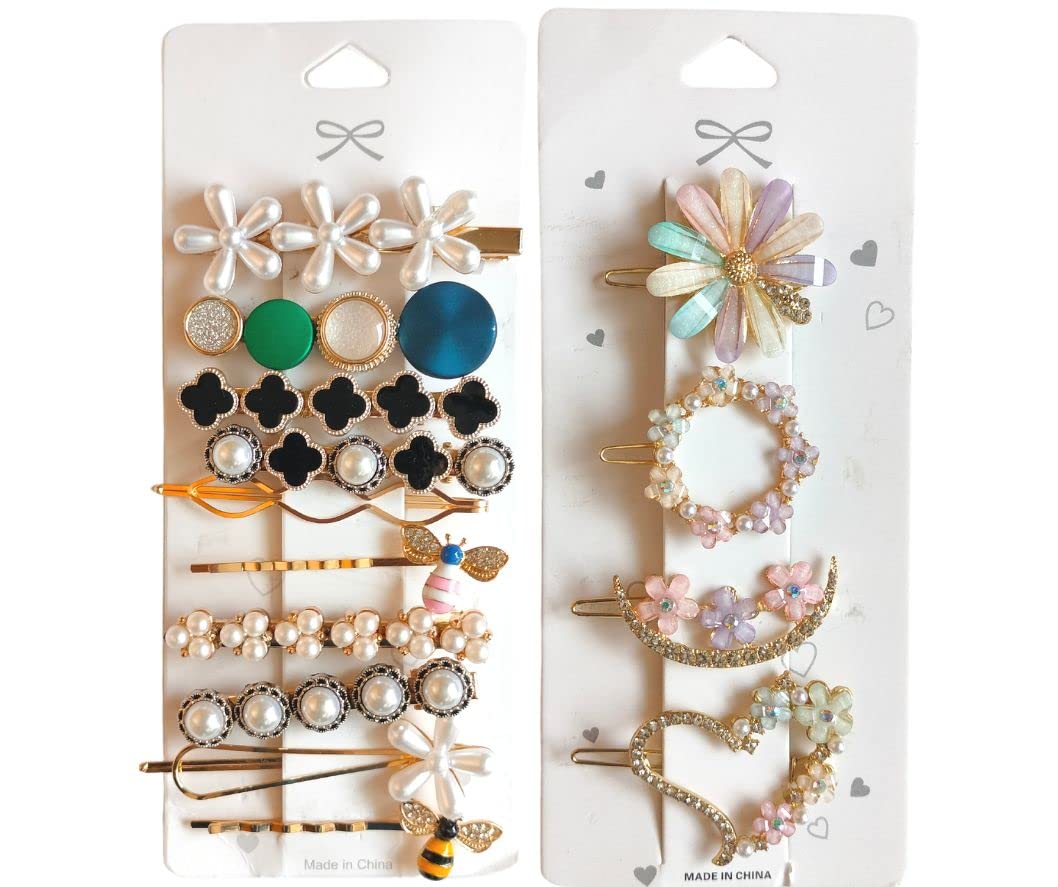 BellaStella Korean Stylish Hair Clips for Women & Girls - 14 Pcs Multi Design Floral Hairpins Set (Multicolor) - Perfect for School, Parties, Weddings & Daily Hairstyles