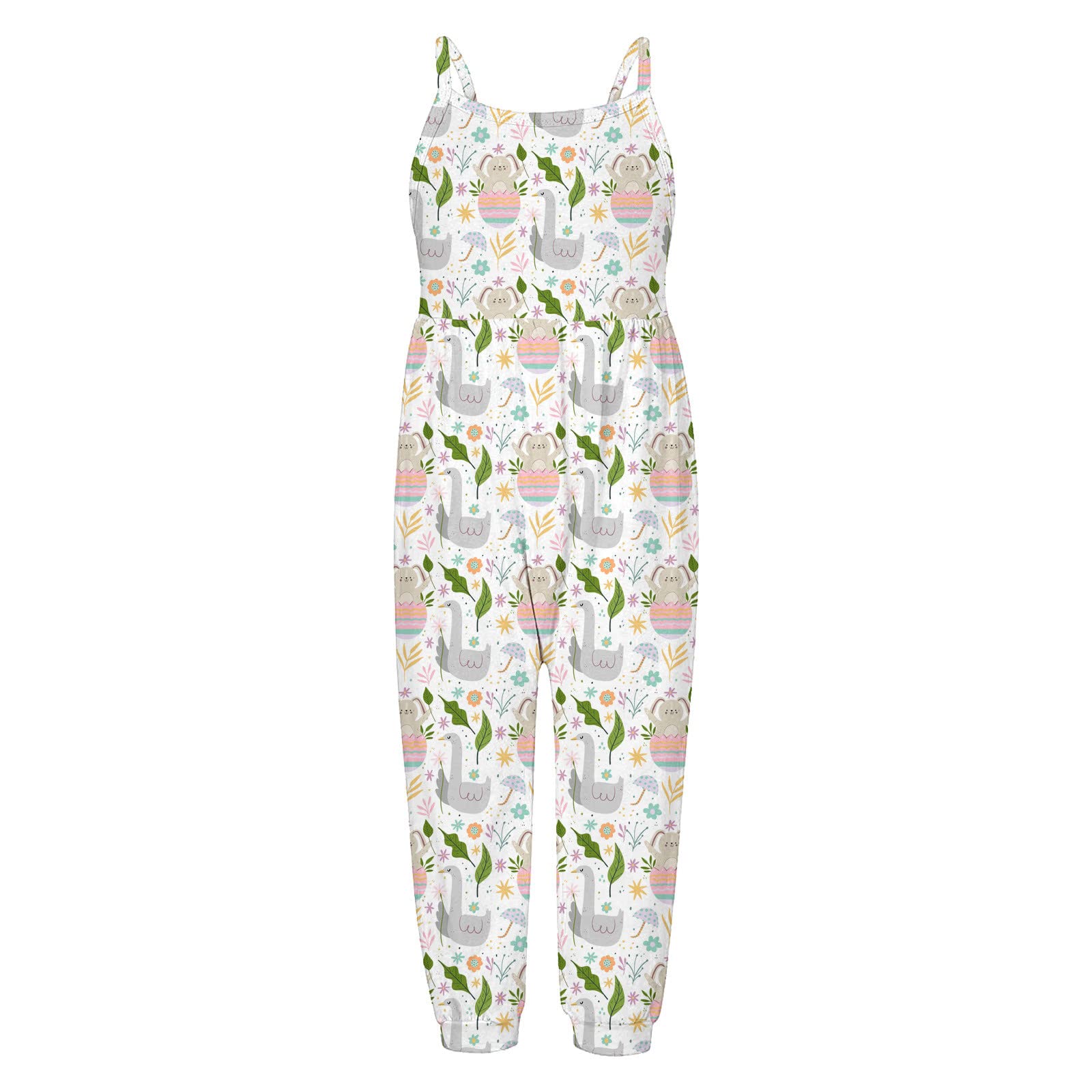 **Adorable Toddler Girls' Bunny Jumpsuit - Floral Strap Romper for Summer & Easter (1-6 Years) | Cute Baby Clothes for Playdates & Special Occasions**