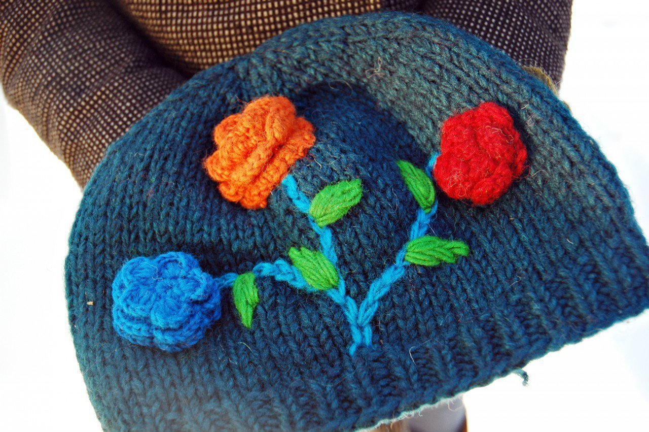 Handmade Tibetan Wool Blue Hat - Warm Winter Beanie for Men & Women - Perfect for Skiing, Hiking, and Outdoor Activities