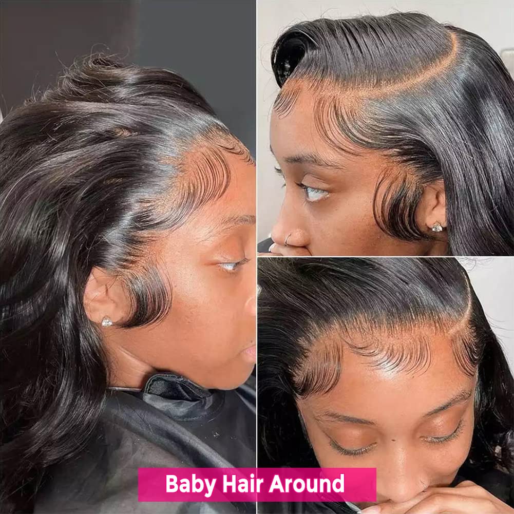 Subella 13x5 HD Lace Front Wigs Human Hair - Pre Plucked Hairline with Baby Hair, 220% Density, 12A Transparent Straight, 24 Inch Natural Black Wigs for Women - Perfect for Daily Wear, Cosplay, and Special Occasions