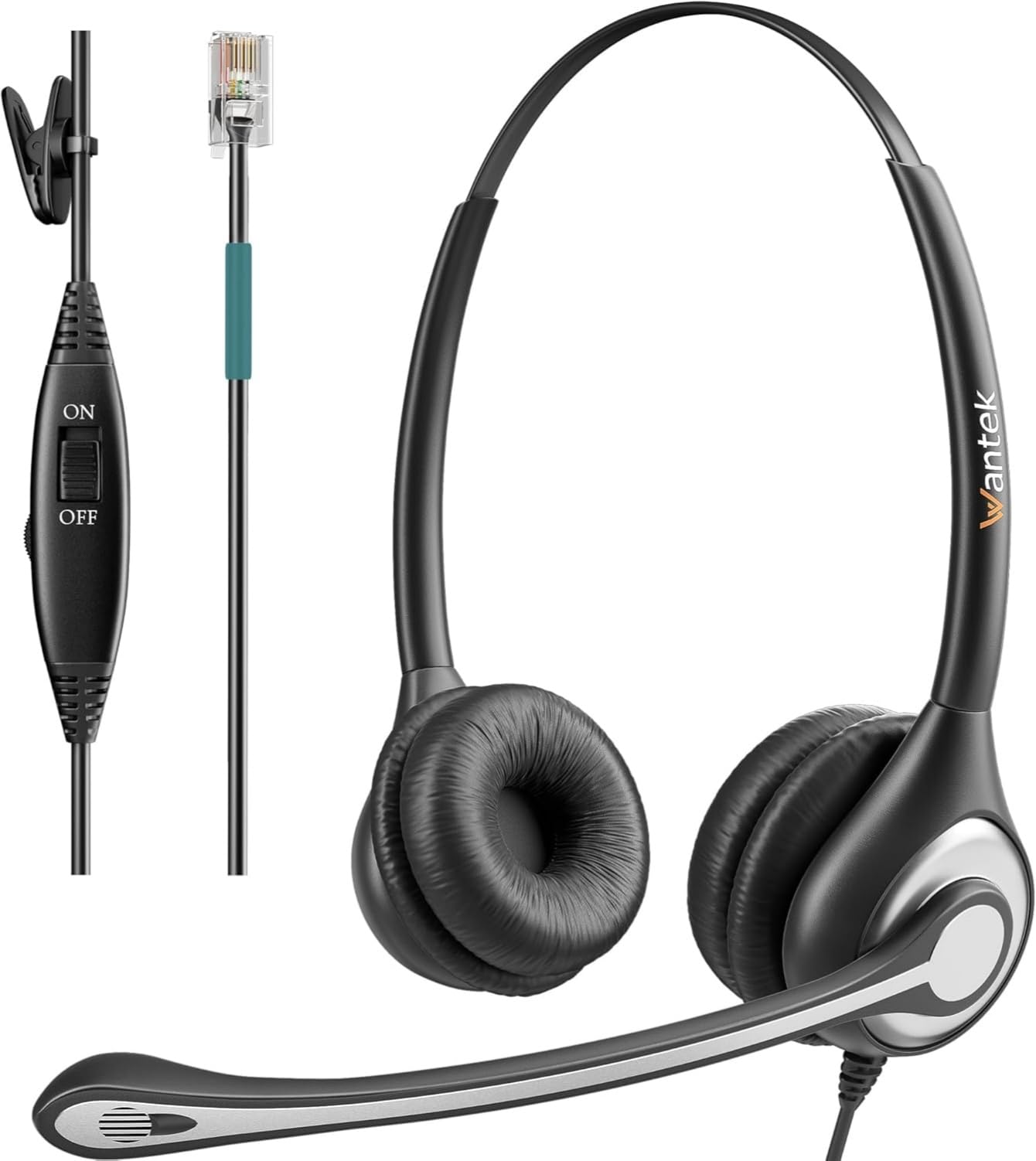 Wantek RJ9 Telephone Headset with Noise Cancelling Microphone - Office Headset Compatible with Plantronics, Polycom, Avaya, ShoreTel & NEC Landline Phones - Perfect for Call Centers, Customer Service & Remote Work