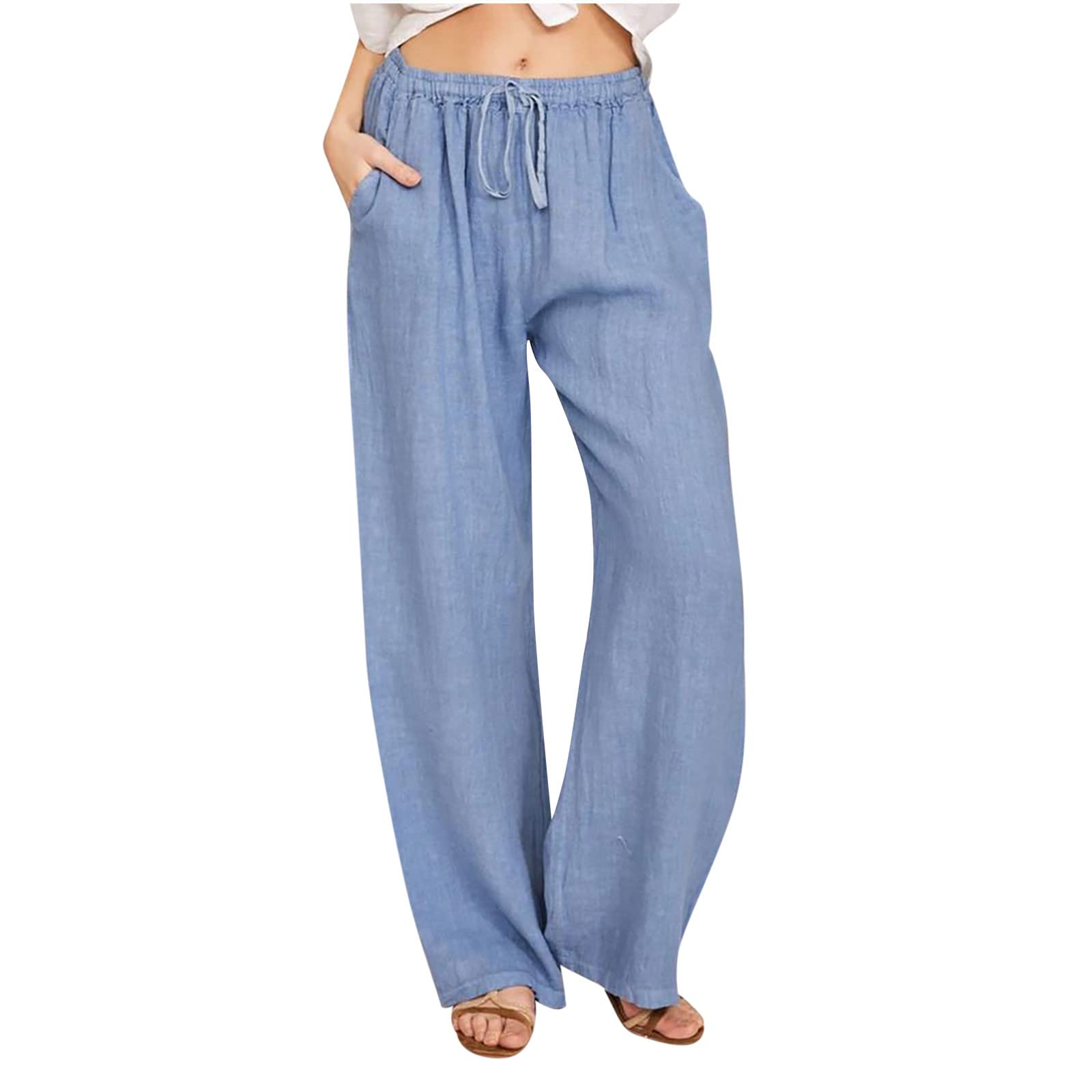 BOXIACEY Women's High Waist Linen Pants - Wide Leg Palazzo Trousers with Pockets for Summer Comfort