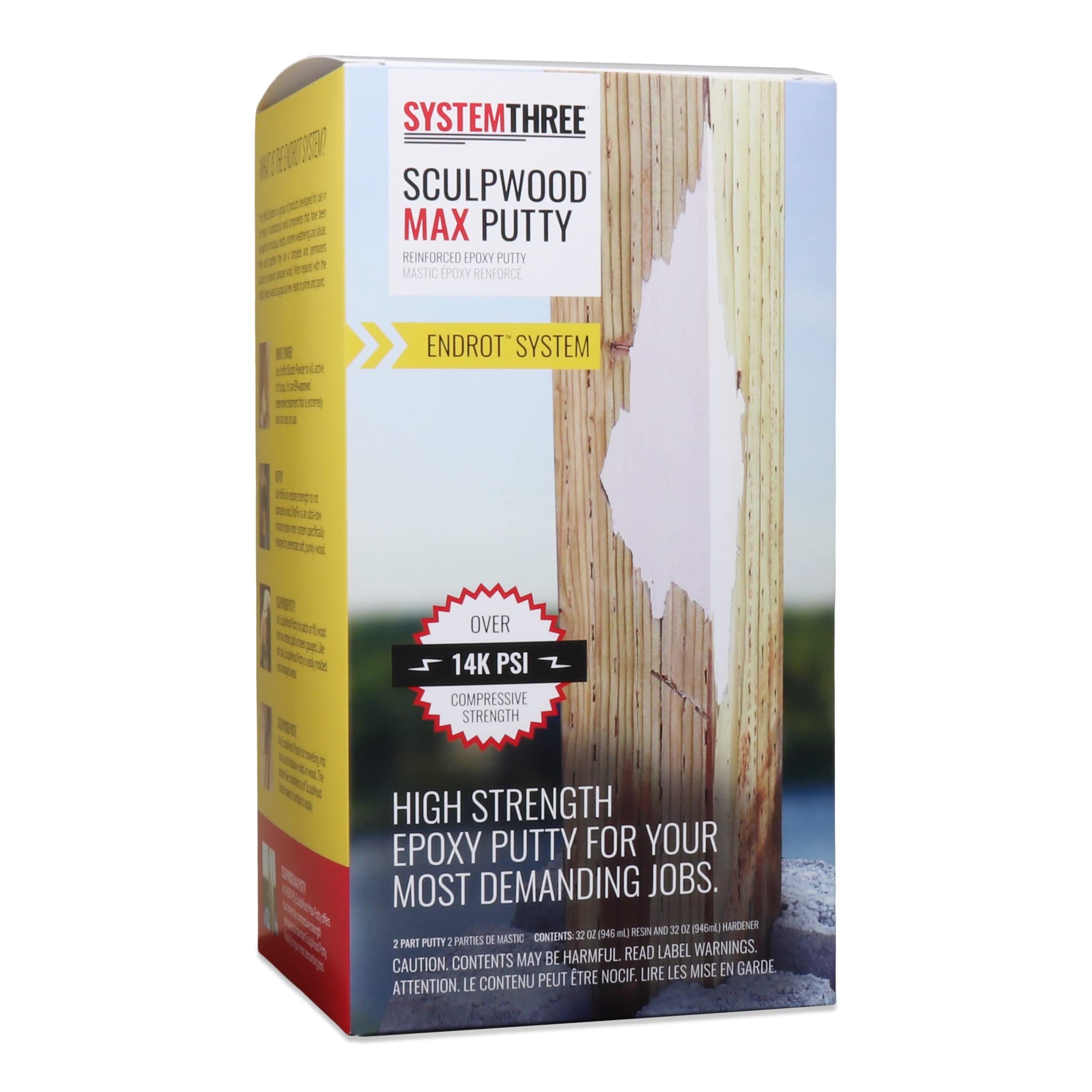 System Three SculpWood Max Putty Epoxy Wood Filler - 1/2 Gallon Kit for Wood Repairs, Furniture Restoration & DIY Projects - Ideal for Indoor/Outdoor Use