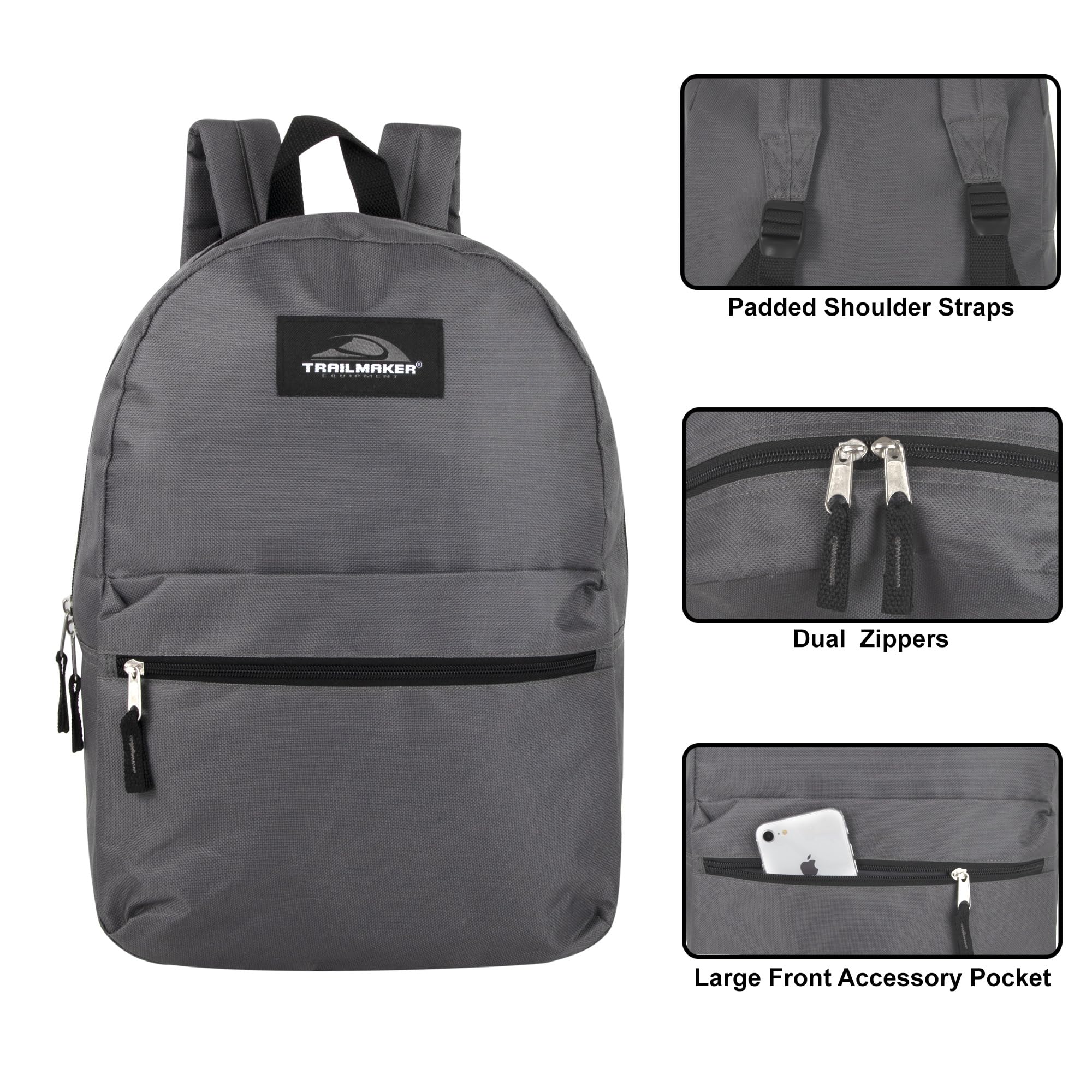 Trail Maker Classic 17 Inch Hiking Backpack with Adjustable Padded Shoulder Straps - Durable Daypack for Outdoor Adventures, Camping & Travel