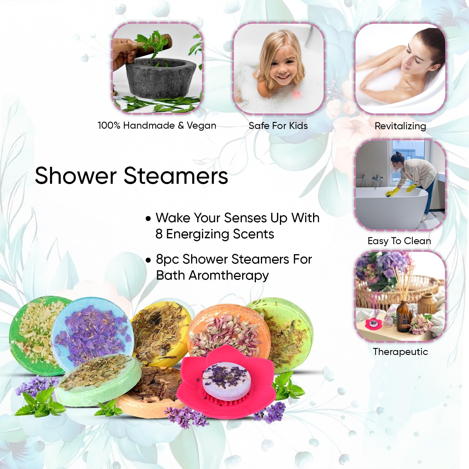 Aromatherapy Shower Steamers with Essential Oils - 8 Pack Relaxing Shower Bombs with Tray, Spa Gift Set for Women, Self Care & Stress Relief - Perfect for Bath Time, Home Spa & Relaxation Therapy