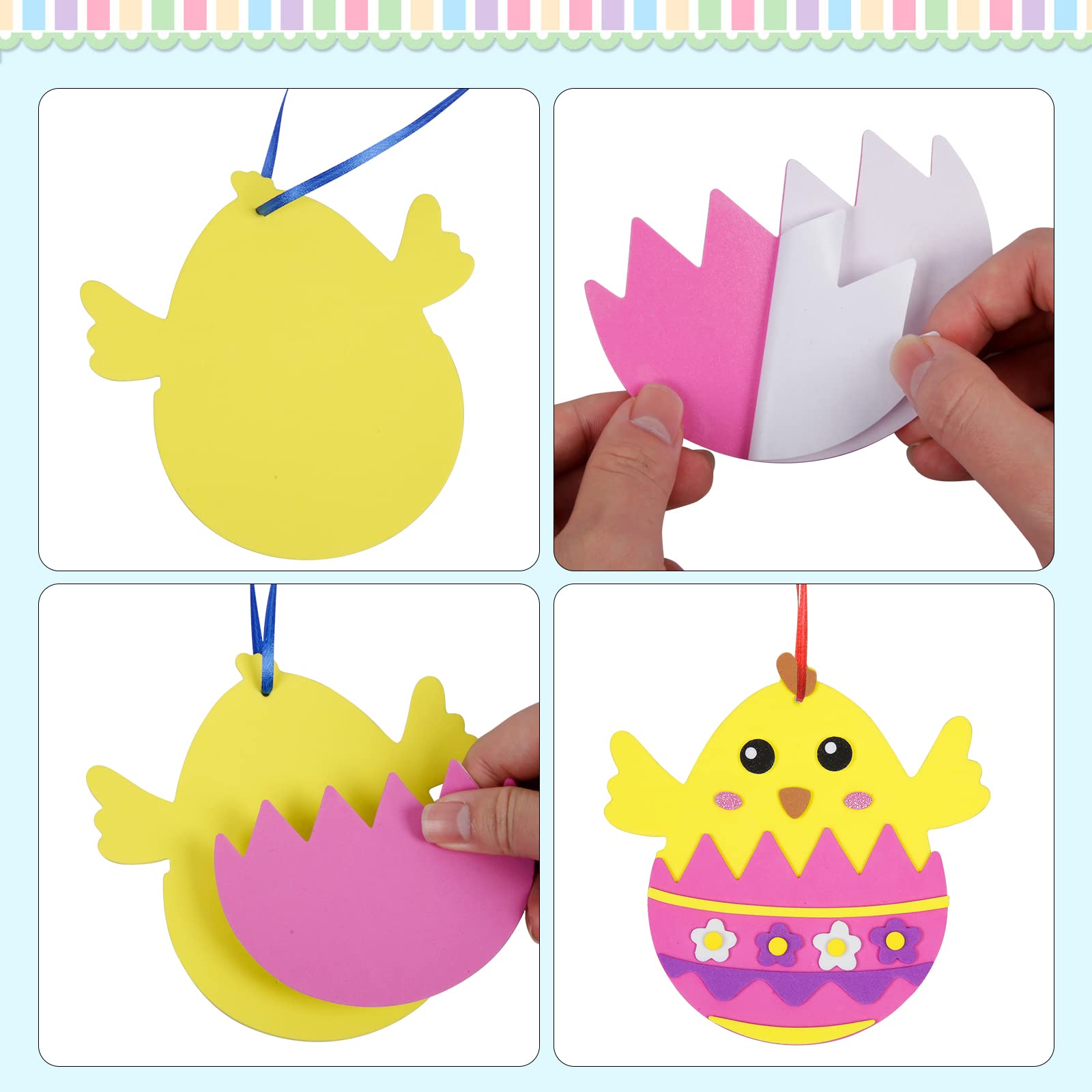 Fennoral 12 Pack Easter Craft Kit for Kids - DIY Foam Stickers & Ornaments for Easter Party Decorations | Creative Arts & Crafts for Classroom, Home, and Easter Egg Hunt Activities