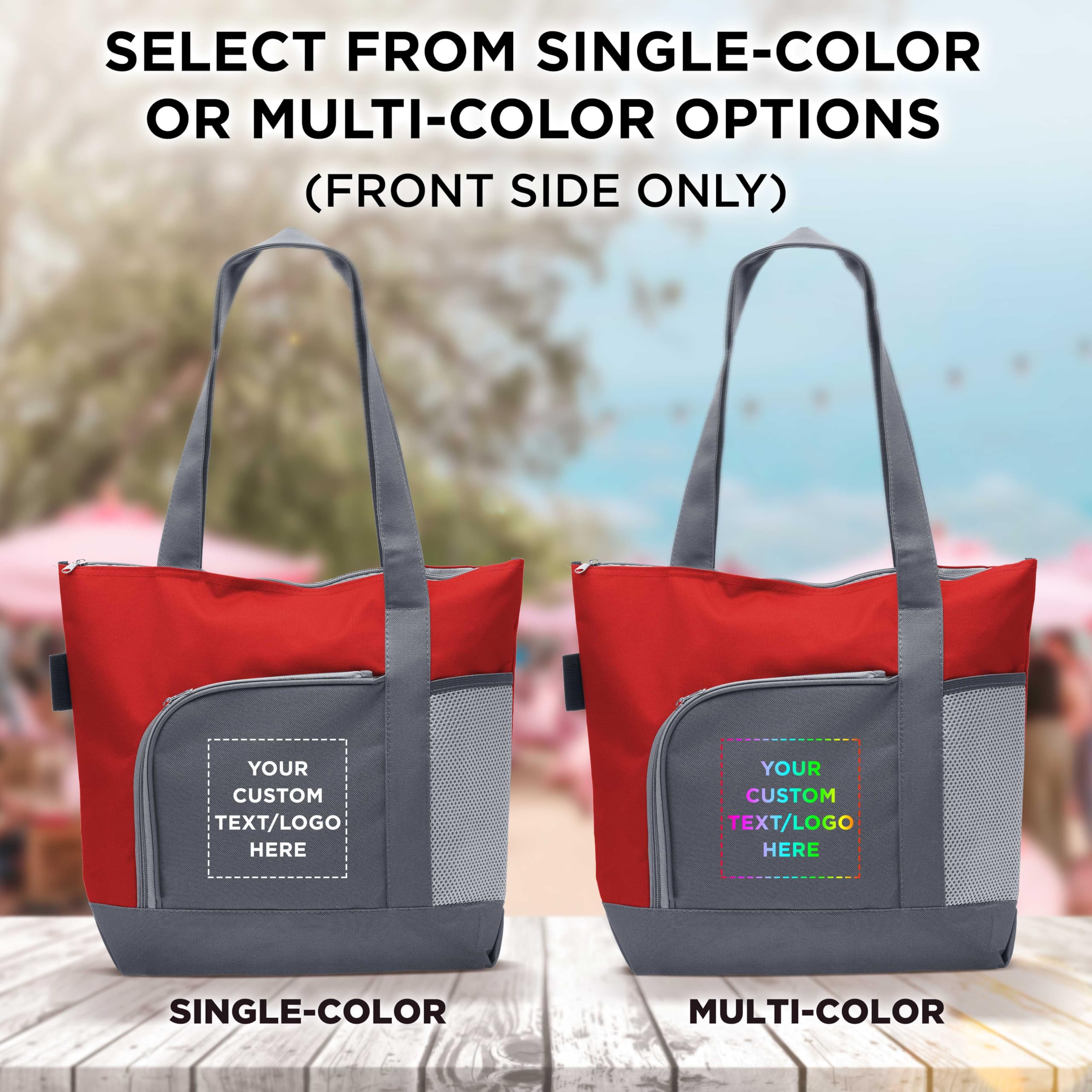 Custom Go Getter Sport Tote Beach Bags - Set of 12 Personalized Bulk Pack | Reusable Shopping Bags for Beach, Picnic & Outdoor Adventures | Premium Red Tote Bags for Women & Men | Perfect for Groceries, Travel & Sports Events