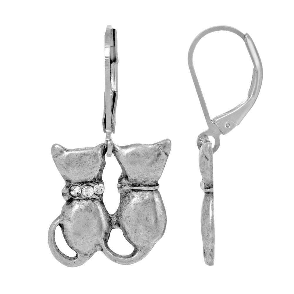 1928 Crystal Cat Lever Back Earrings - Vintage Inspired Dangle Earrings for Women, Perfect for Parties, Weddings & Everyday Wear