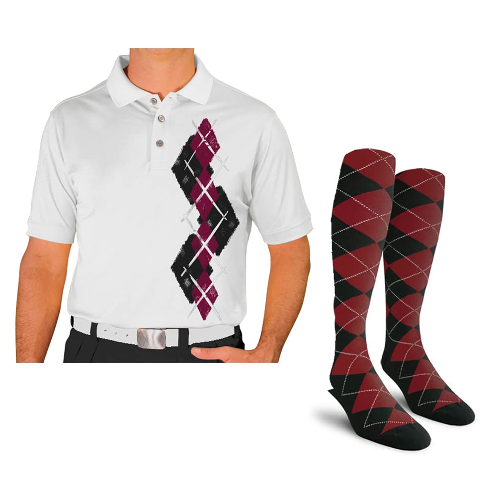 Men's Dry Fit Short Sleeve Graphic Golf Polo Shirt with Socks - Argyle Paradise Design (AA-ZZ) | Breathable Moisture Wicking Performance Shirt for Golf, Tennis & Casual Wear