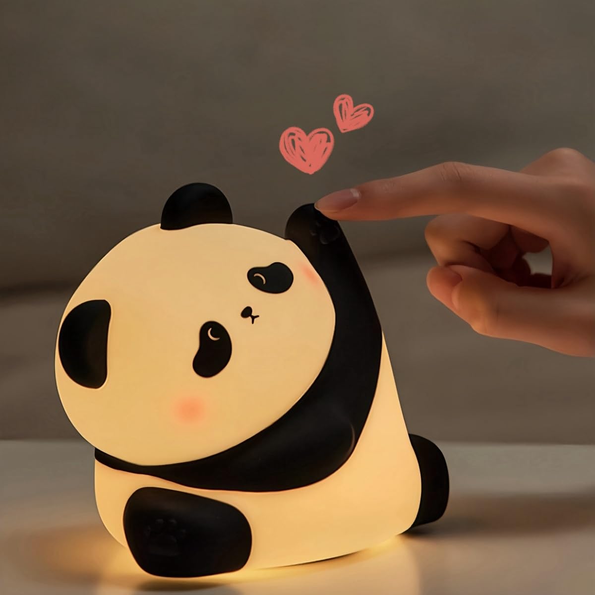 Kung Fu Pose Panda Night Light - LED Squishy Cute Animal Lamp, Food-Grade Silicone Nightlight with 3-Level Dimmable Brightness, Perfect for Bedroom, Nursery, College Dorm Decor - Funny Gift Idea for Kids, Teens & Panda Lovers