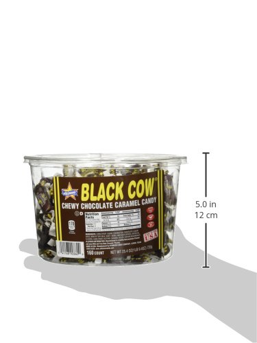 Delicious Black Cow Chewy Chocolate Caramel Candy - 160 Count Bulk Tub | Old-Fashioned Soft Caramels for Parties, Halloween Treats & Office Snacks