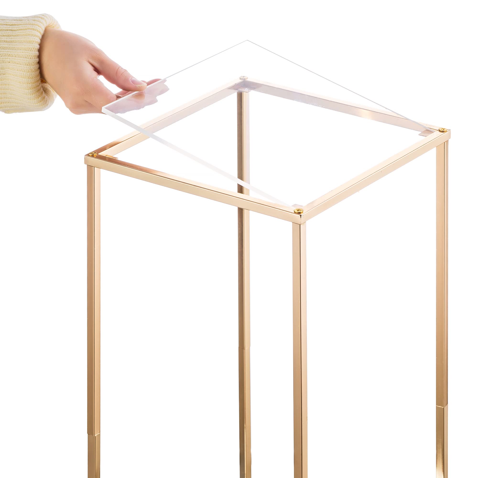 Minimalist Gold Cuboid Flower Stand - 15.75 Inch Wedding Centerpiece for Dining Table Decor | Engagement Party Decorations | Perfect for Wedding Receptions, Anniversary Celebrations & Home Tabletop Displays