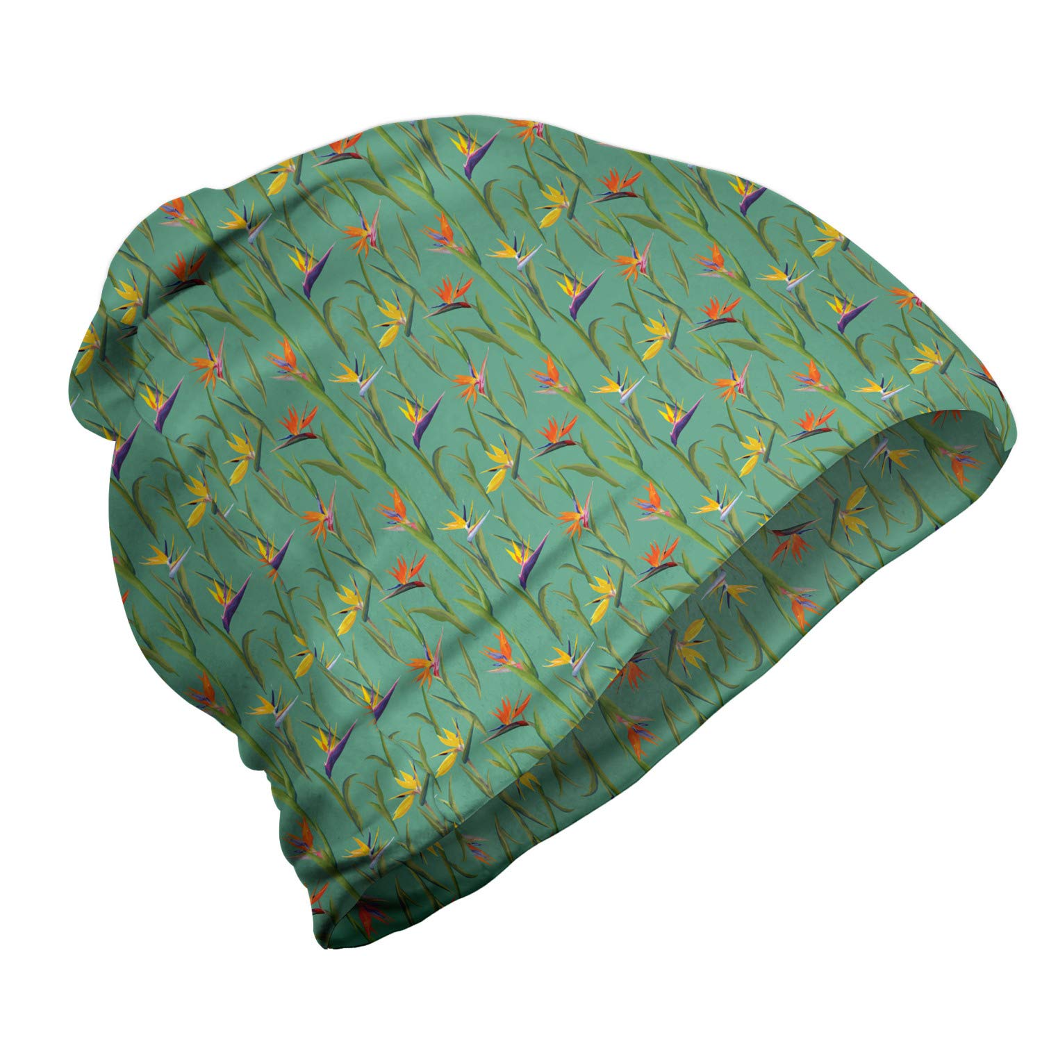 Ambesonne Unisex Beanie Hat - Tropical Bird of Paradise Blossoms Design - Soft Warm Knit Beanie for Men & Women - Perfect for Hiking, Camping & Outdoor Winter Activities