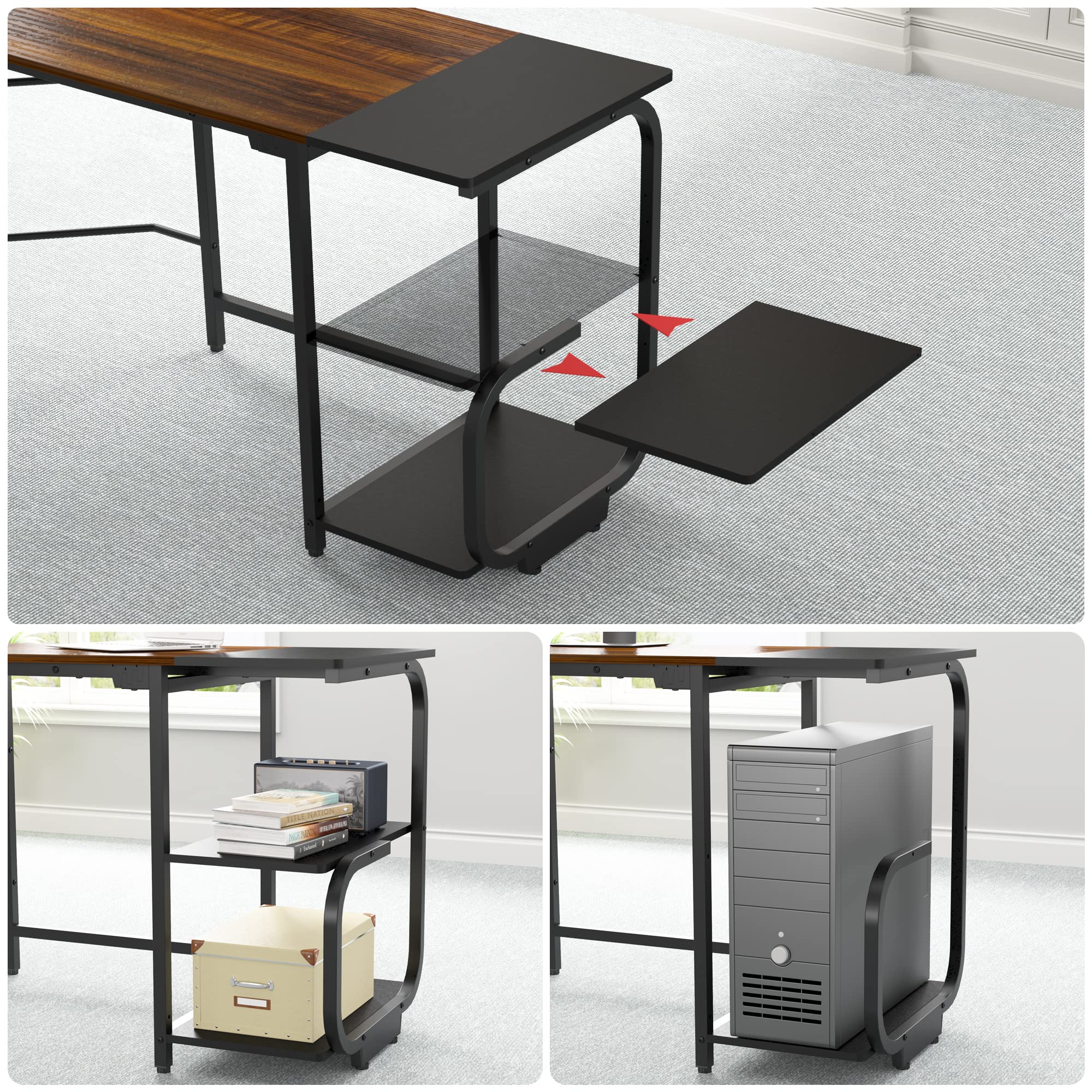 Modern Reversible L-Shaped Gaming Desk for Home Office & Study - Spacious Corner Computer Desk with Teak Finish - Perfect for Small Spaces, Gaming Setups & Workstations