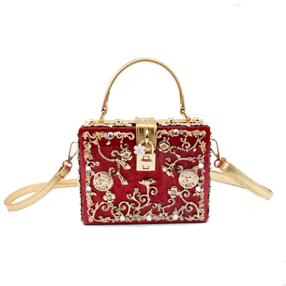 Elegant Acrylic Square Box Evening Clutch for Women - Rhinestone Decorated Shoulder Bag & Crossbody Handbag | Perfect for Parties, Weddings & Formal Events
