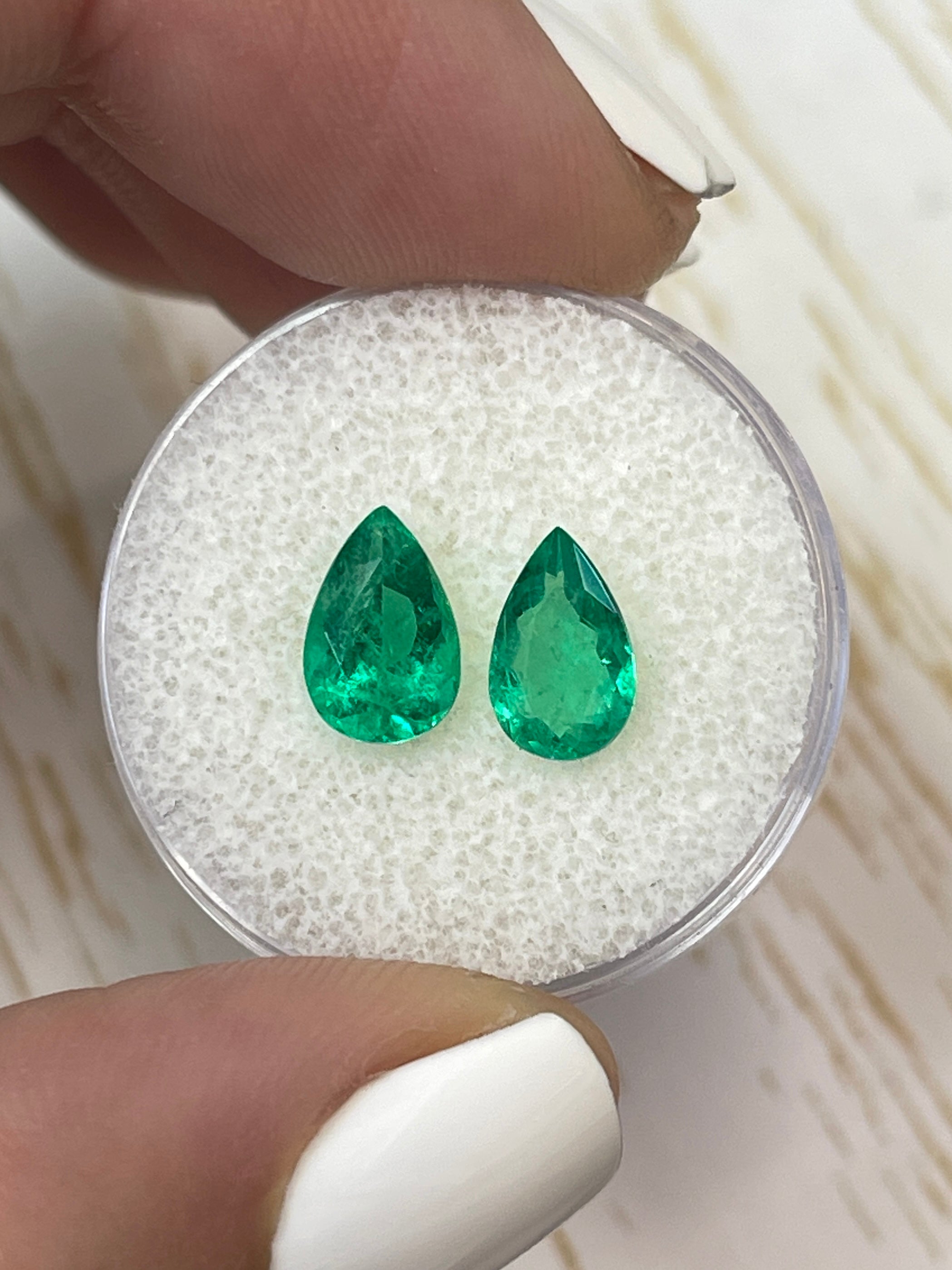2.32tcw 9x6mm Matching Pair of Natural Colombian Emerald Gemstones - Pear Cut Loose Emeralds for Jewelry Making, Engagement Rings & Fine Collections