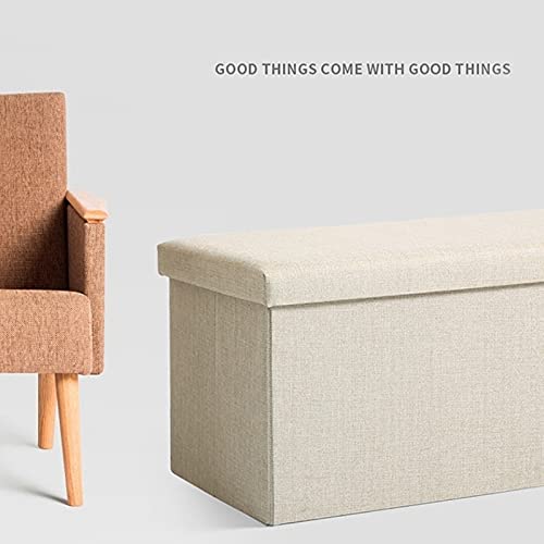 Rectangular Storage Stool - Foldable Ottoman Footrest with Seat & Storage Space for Living Room, Bedroom & Office - Beige Multi-Functional Furniture for Home Organization