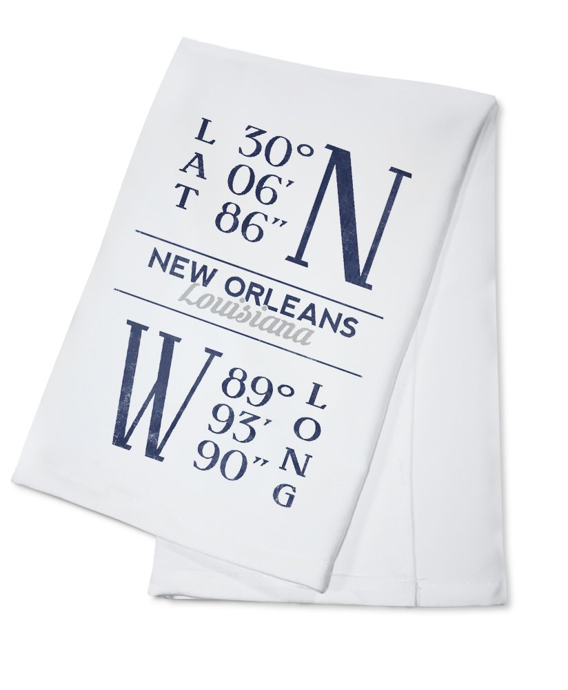 New Orleans Louisiana Latitude & Longitude Blue 100% Cotton Tea Towel - Decorative Kitchen Hand Towel for Home, Dish Drying & Coastal Decor