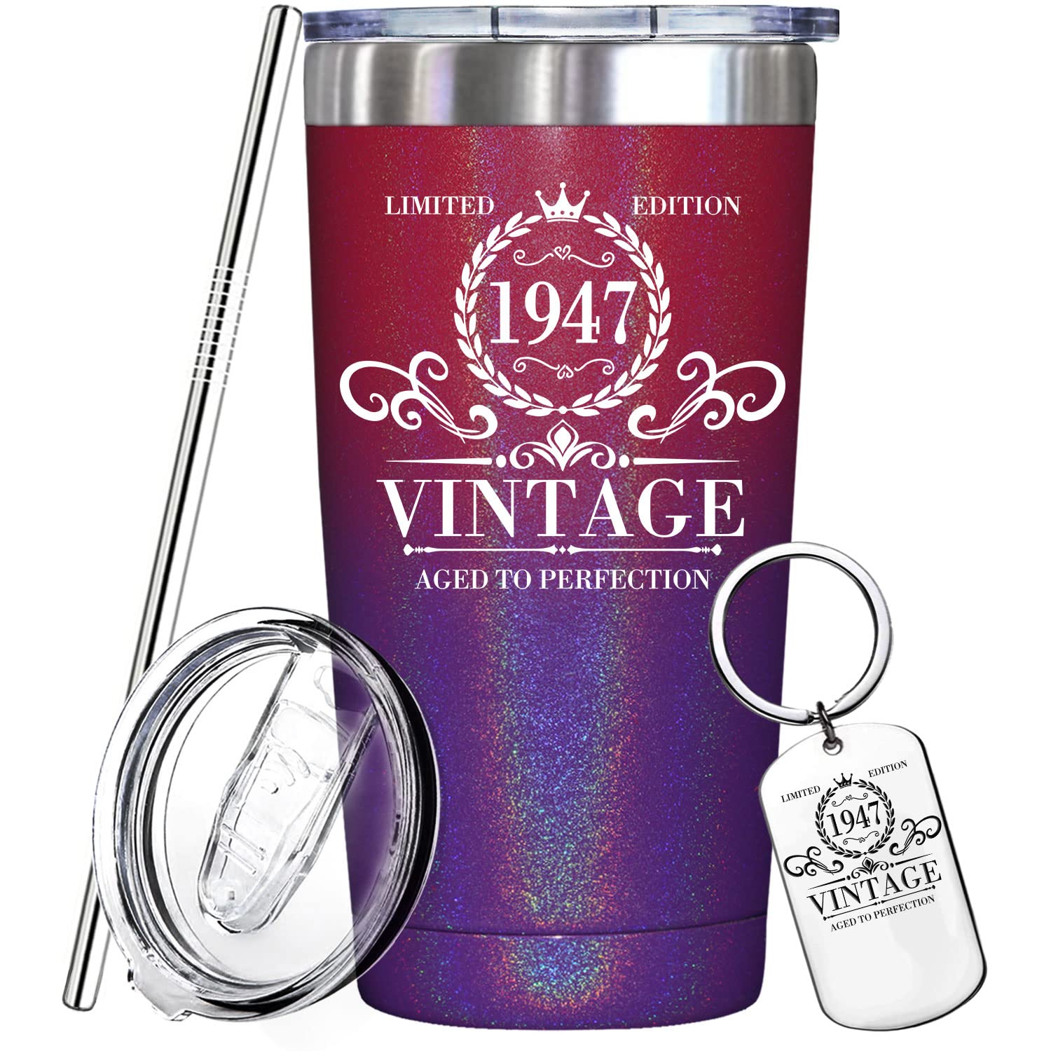 75th Birthday Gifts for Women & Men - Funny 1947 Vintage Tumbler Cup for Mom, Dad, Grandma & Grandpa - Unique 75 Year Old Anniversary Present - Perfect for Parties, Retirement Celebrations & Milestone Birthdays