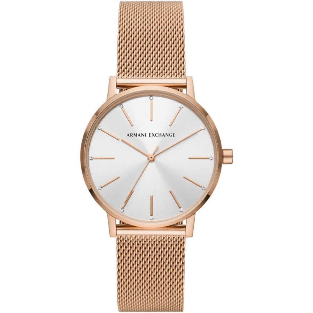 Armani Exchange AX5573 Women's Watch - Silver Dial & Rose Gold Milanese Strap | Fashion Accessory for Office, Party & Everyday Wear