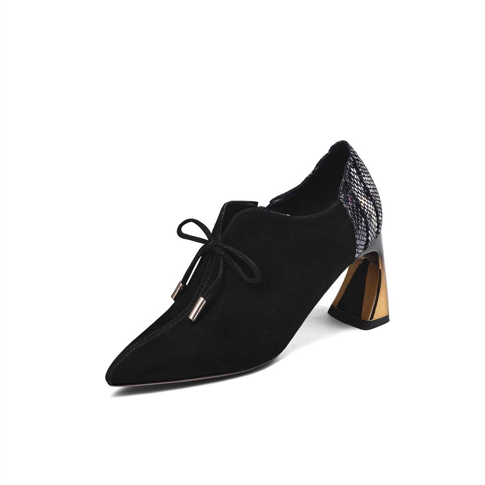 TinaCus Women's Suede Leather Pointed Toe High Heel Pumps - Handmade Side Zip Chunky Heels with Bow Detail | Perfect for Office, Party & Evening Wear