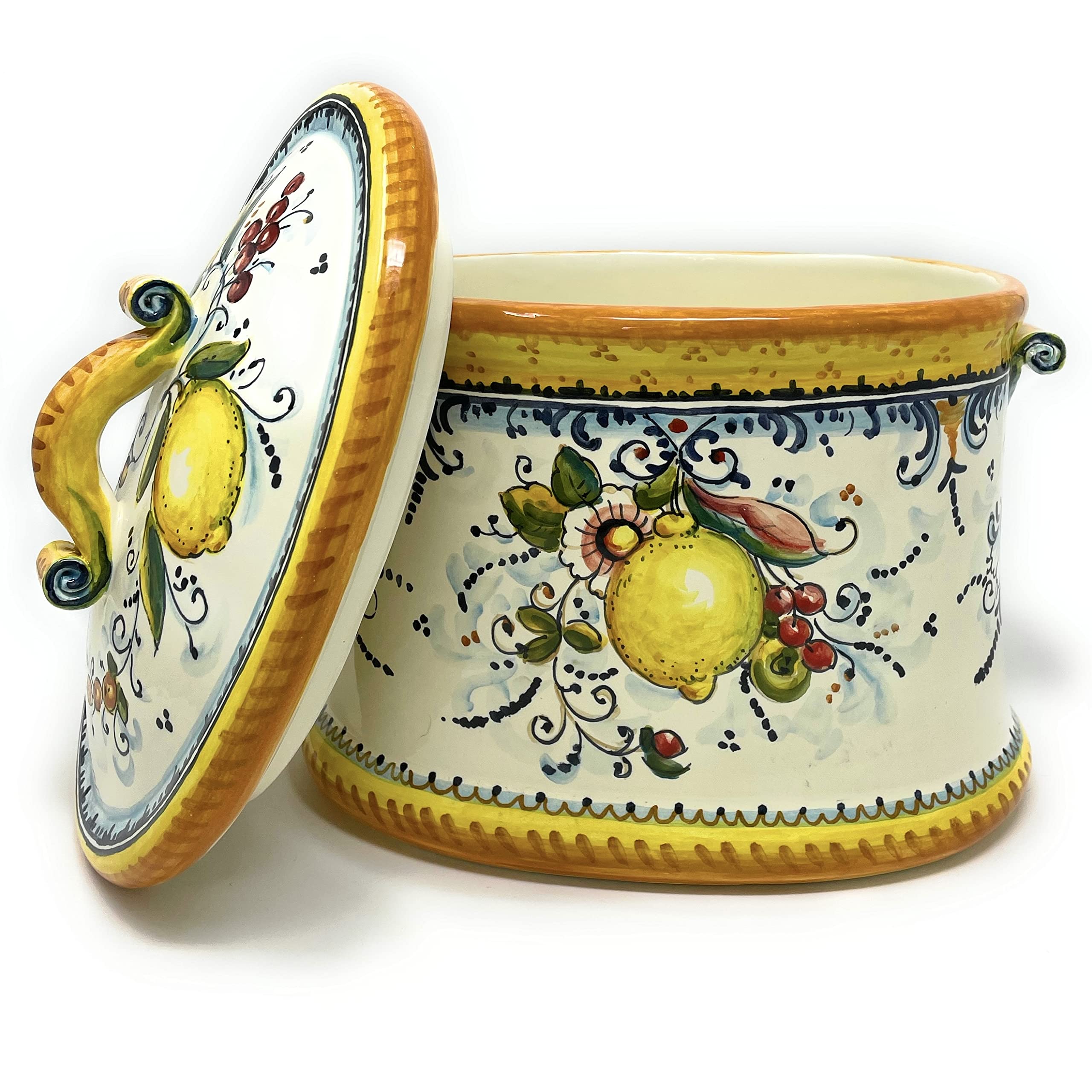 Italian Ceramic Biscuit Cookies Jar - Hand Painted Tuscan Art Pottery from Florence, Italy | Perfect for Kitchen Storage & Home Decor