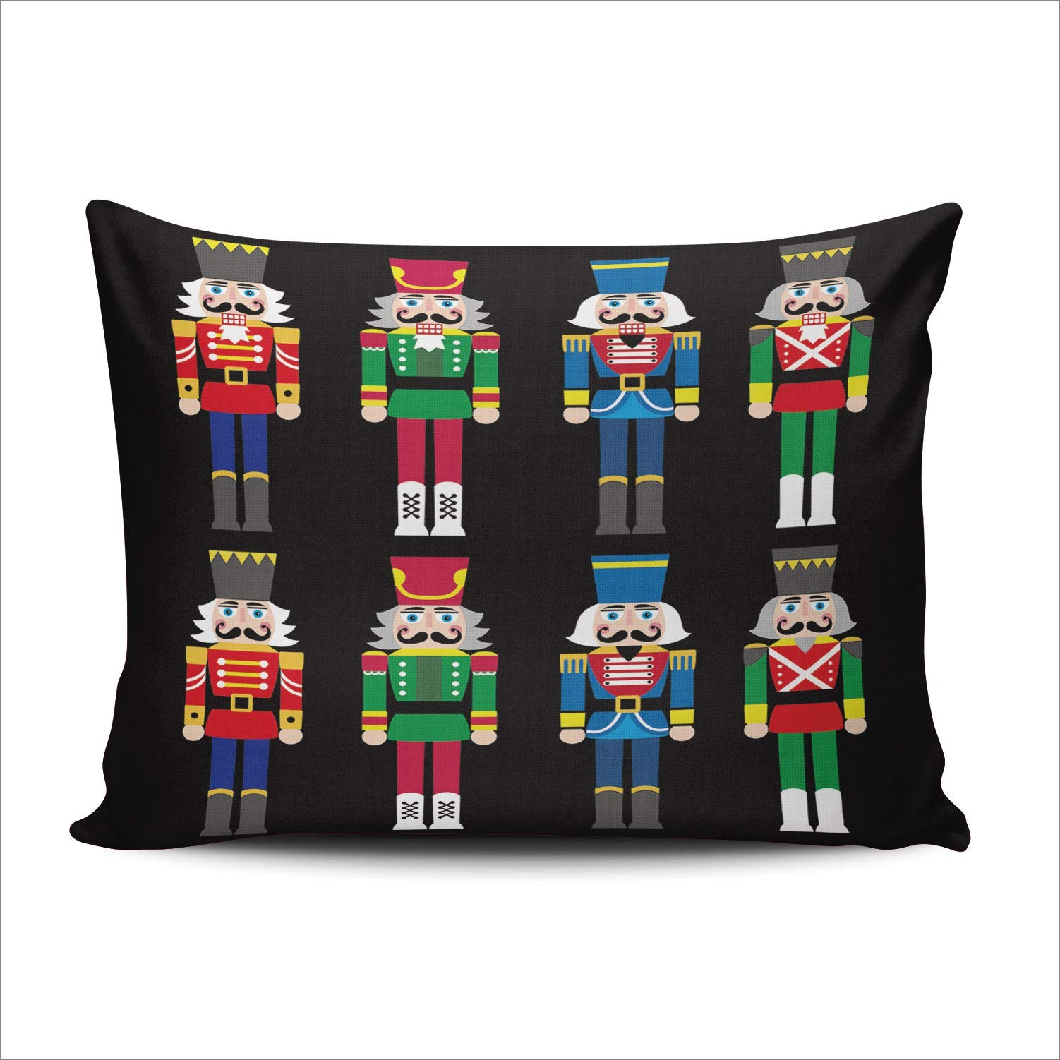 Christmas Nutcracker Soldier Throw Pillow Cover - 20x26 Inch Decorative Black Pillow Case with Hidden Zipper | One-Side Printed | Perfect for Holiday Home Decor, Sofa, Bed & Christmas Party Decoration