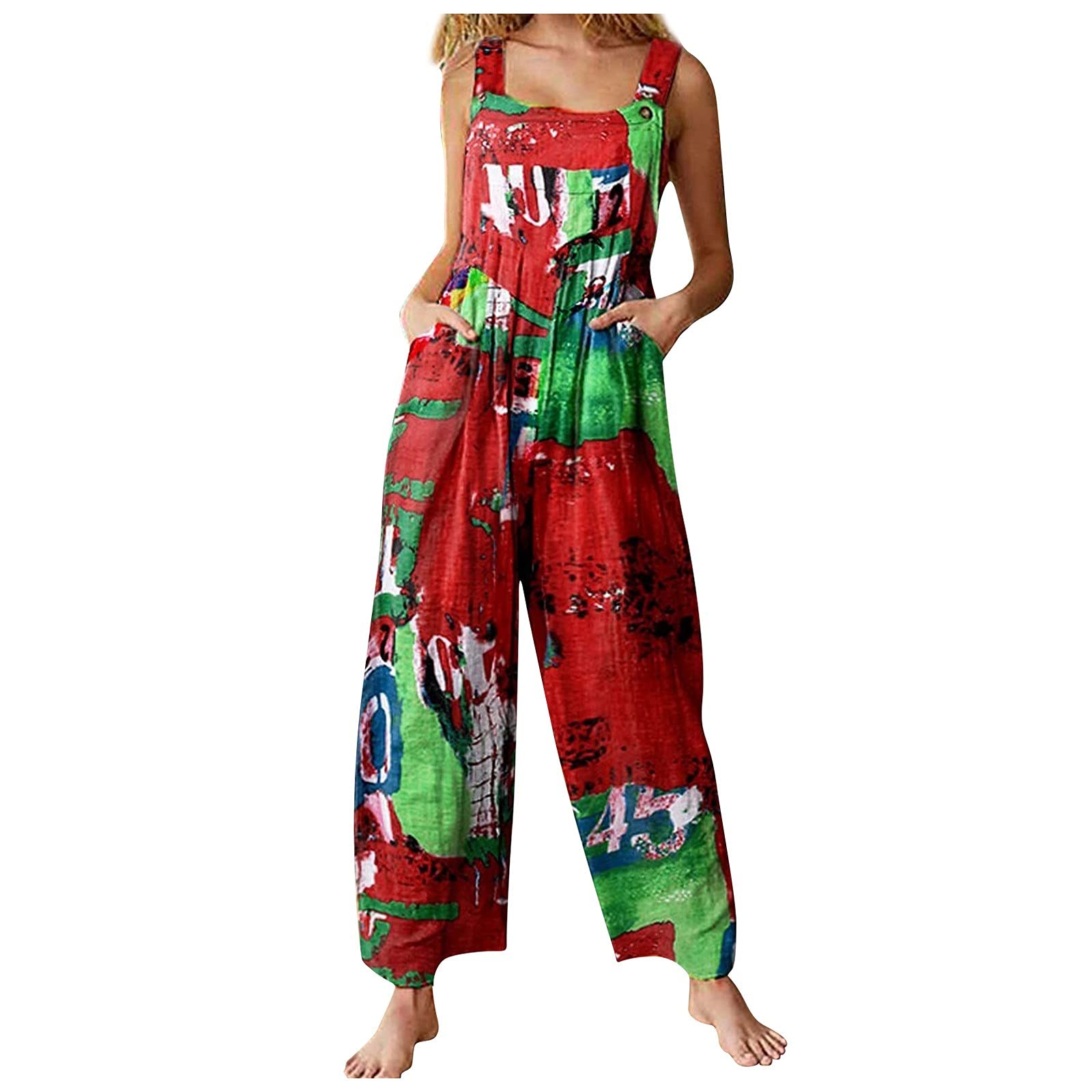 Women's Cotton Linen Long Overalls - Color Block Jumpsuit Romper with Wide Leg & Plus Size Options | Soft, Comfortable & Stylish for Casual Wear, Summer Outfits & Boho Fashion
