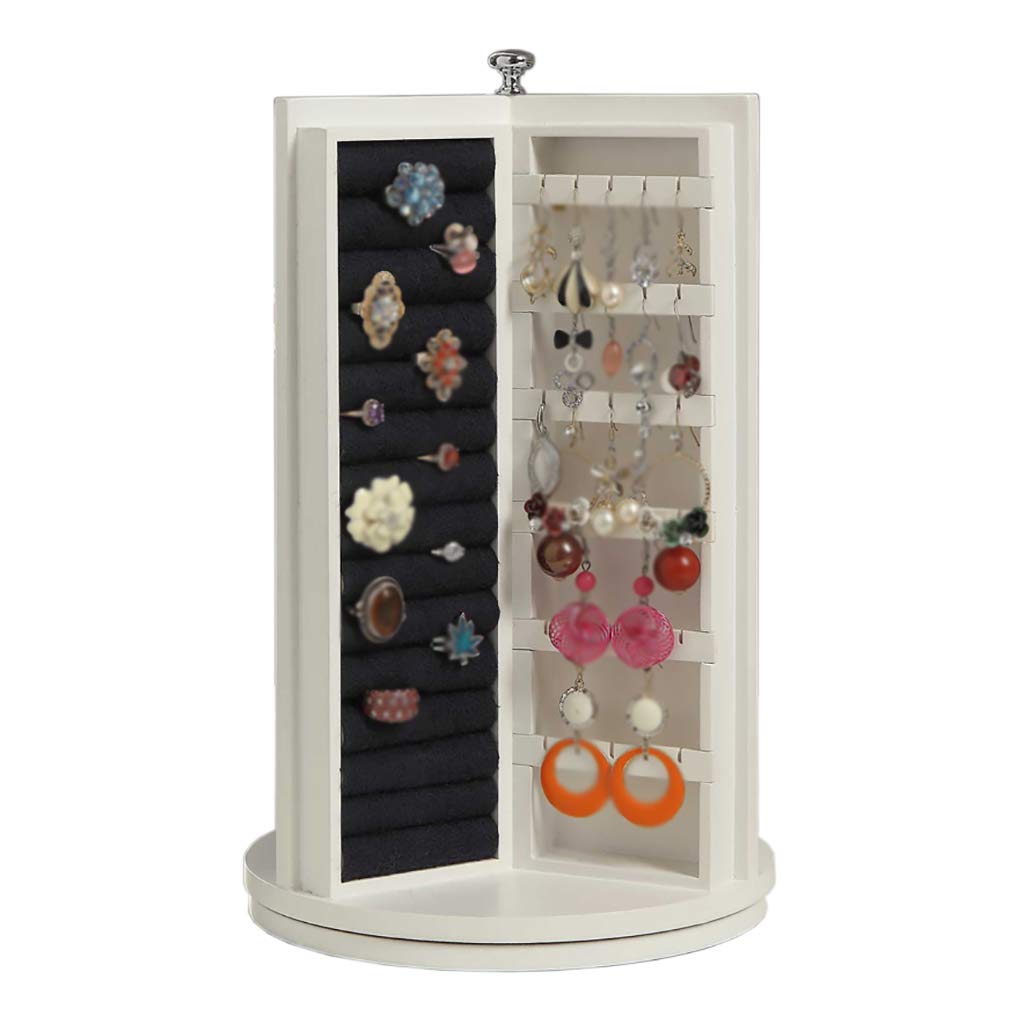 360° Rotating Wooden Jewelry Display Stand with Flannel Lining - Jewelry Storage Box for Necklaces, Rings & Earrings - Perfect for Bedroom, Living Room & Vanity Organizer